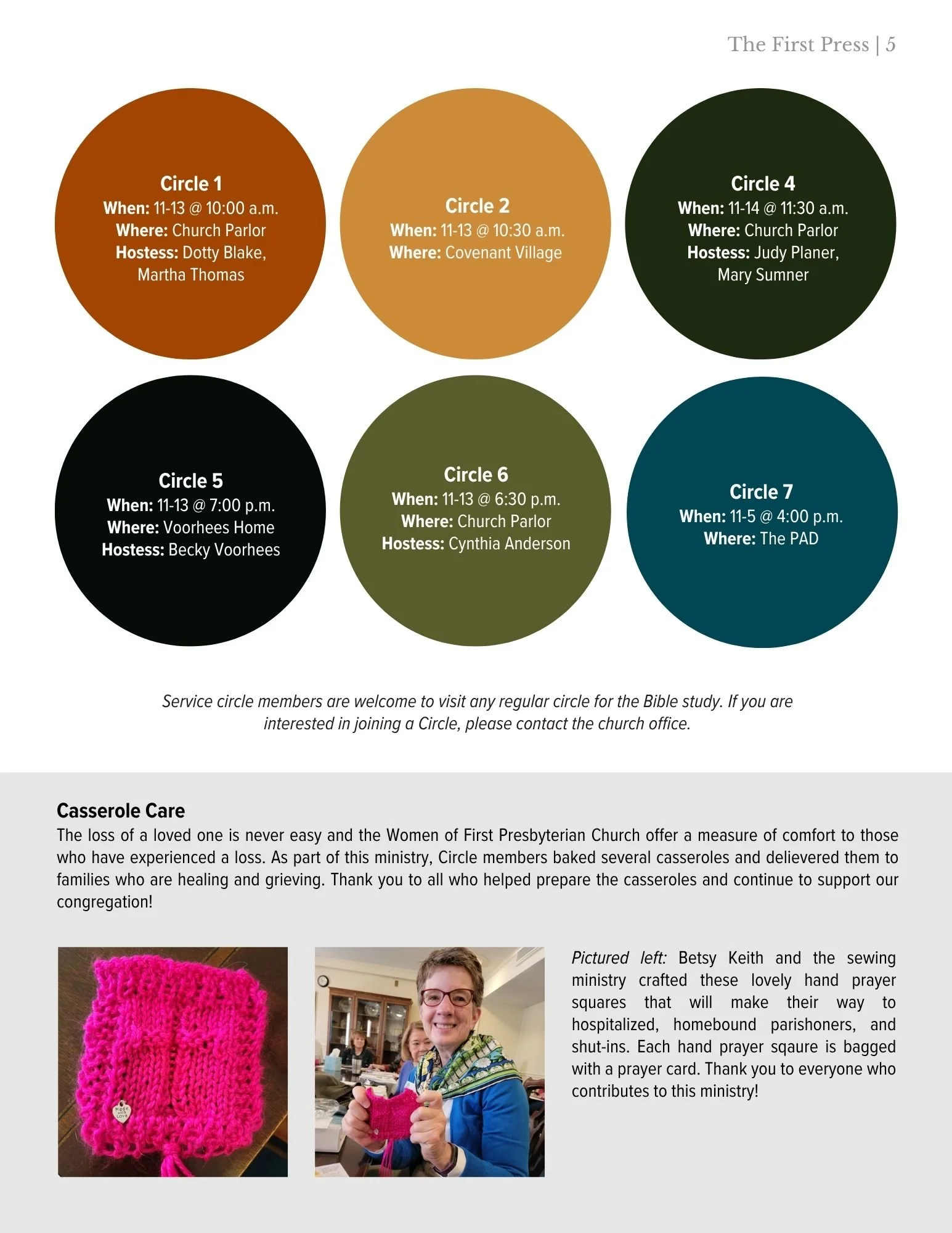 a presbyterian woman holds her sewn fabric square