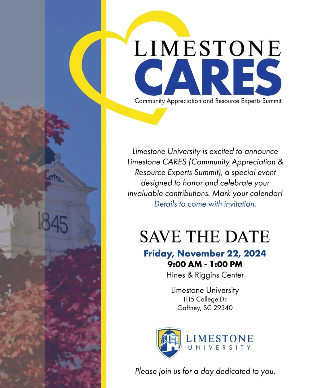 detailed shot of limestone cares save the date front