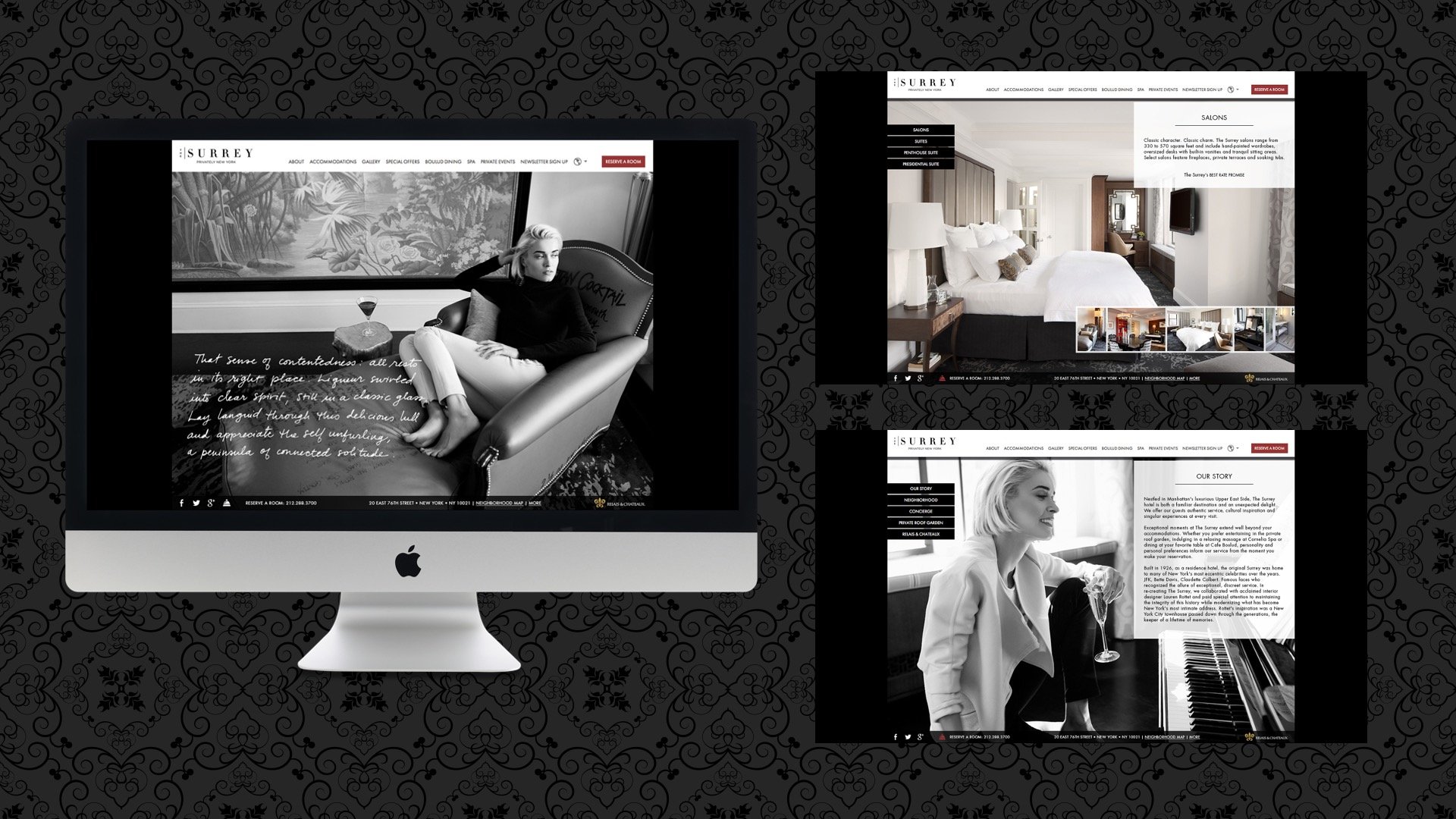 The redesigned website served as a seamless extension of the larger brand campaign, translating The Surrey’s tone and aesthetic into a clear, intuitive UX that supports both storytelling and conversion.