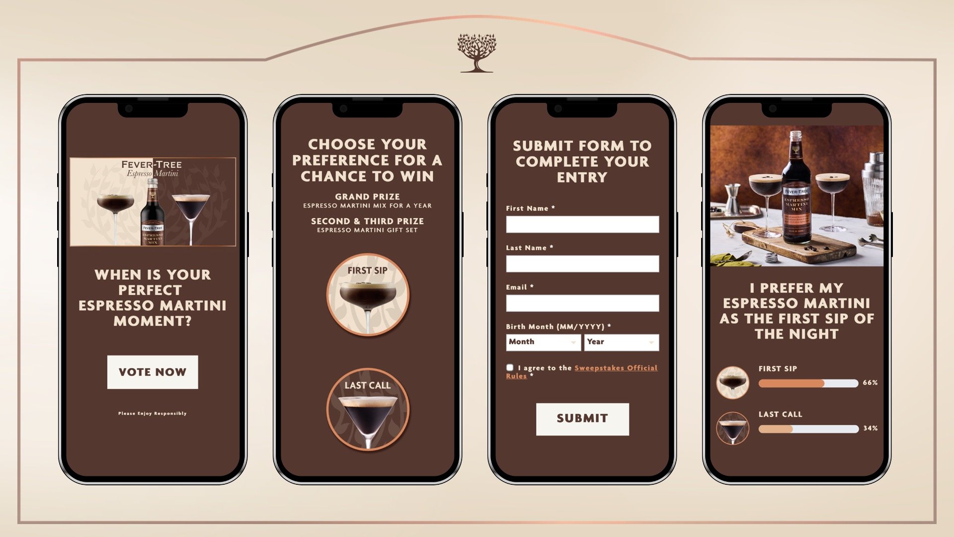 We designed and coded a custom quiz using the WYNG platform, inspired by the growing conversation around how and when people enjoy their Espresso Martinis. Activated across off- and on-premise channels, the experience was integrated into POS, menus,