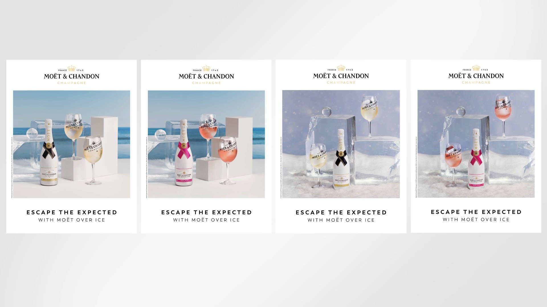 MME developed the creative concept and partnered with a Moët Hennessy photographer to bring the Moët Ice vision to life. From art direction to styling and shot planning, the focus was on capturing a visual narrative that transcended seasonality—posi
