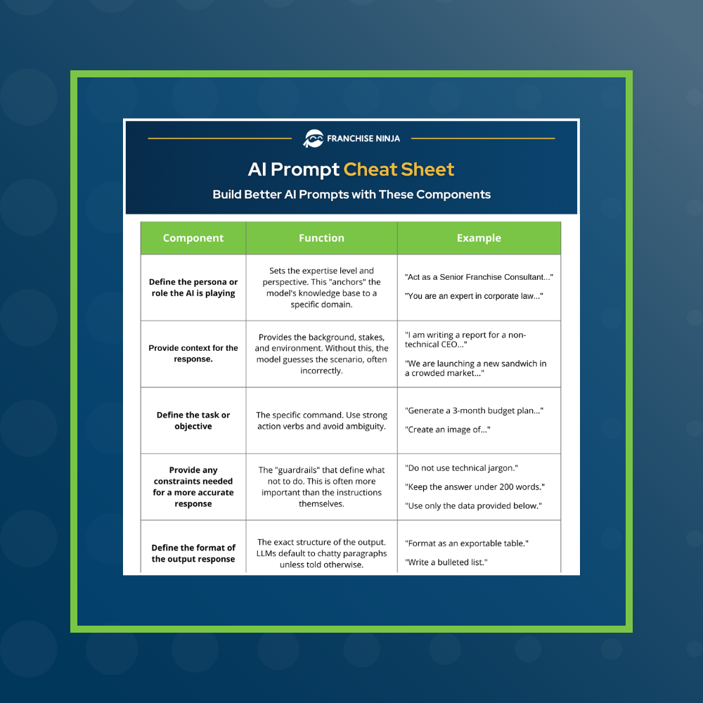 Build Better Prompts with the Franchise Ninja AI Cheat Sheet