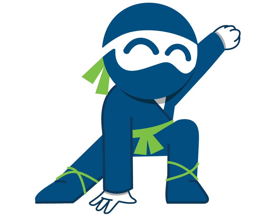 Franchise Ninja mascot in a martial arts stance