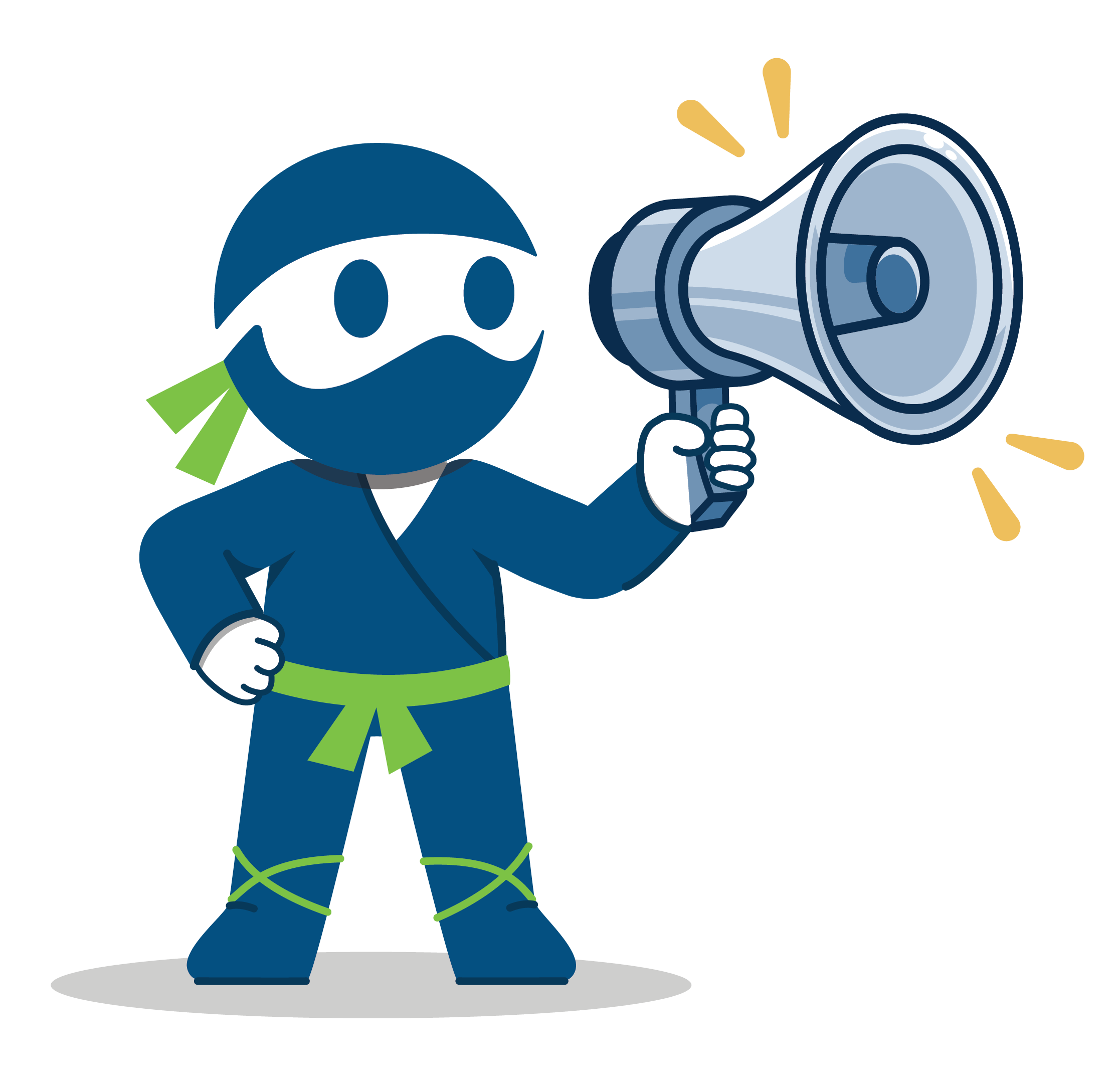 Franchise Ninja mascot speaking through a megaphone