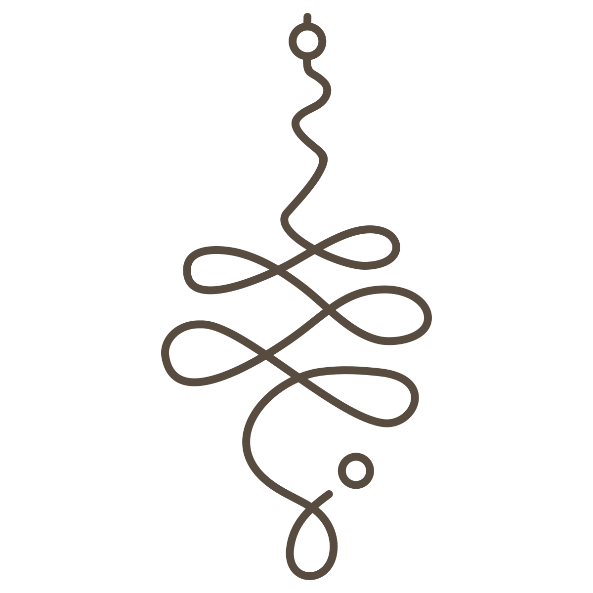 An abstract, continuous line drawing resembling a stylized Christmas tree on a black background.