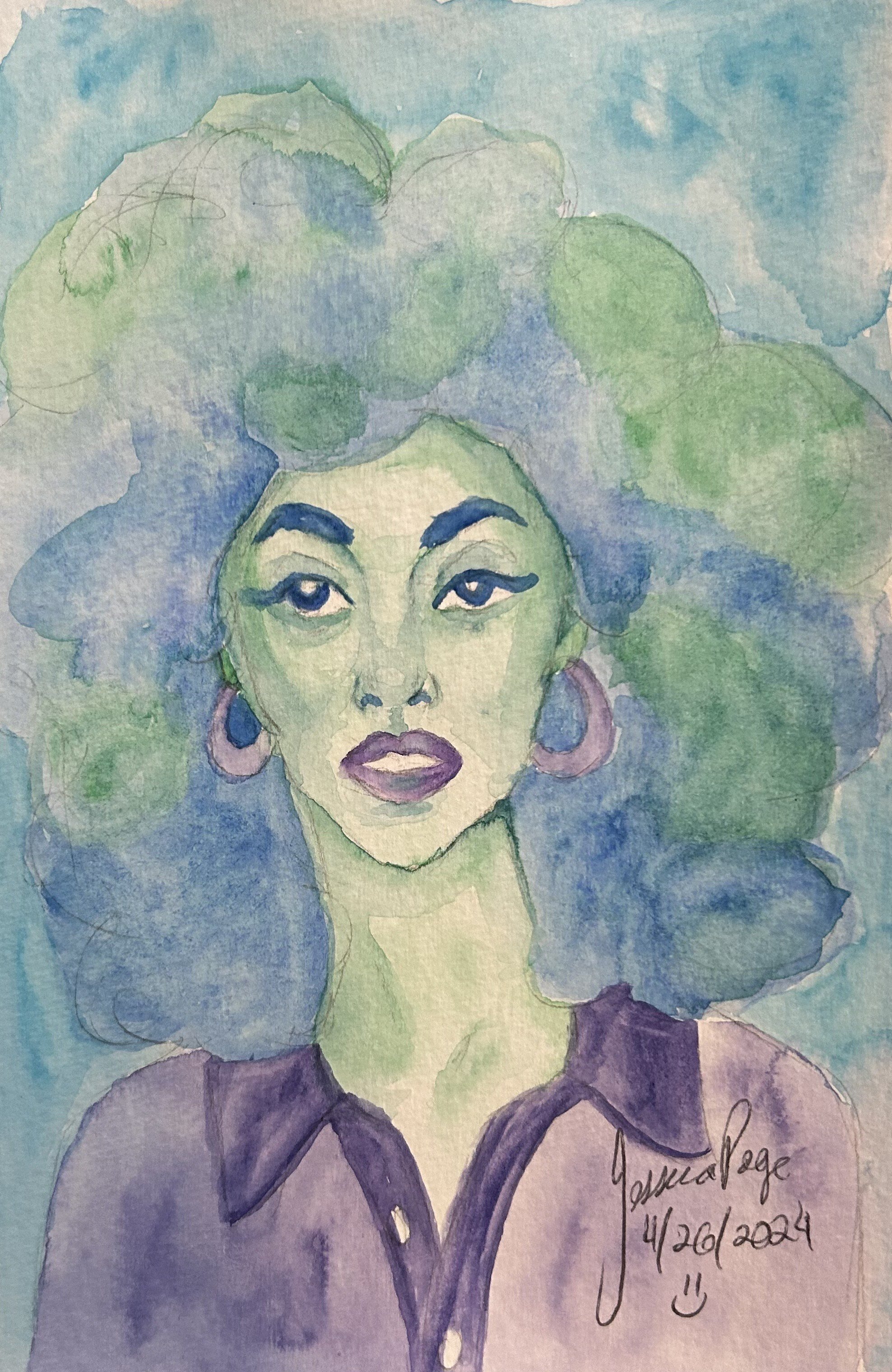 Girl in Green and Blue (watercolor)