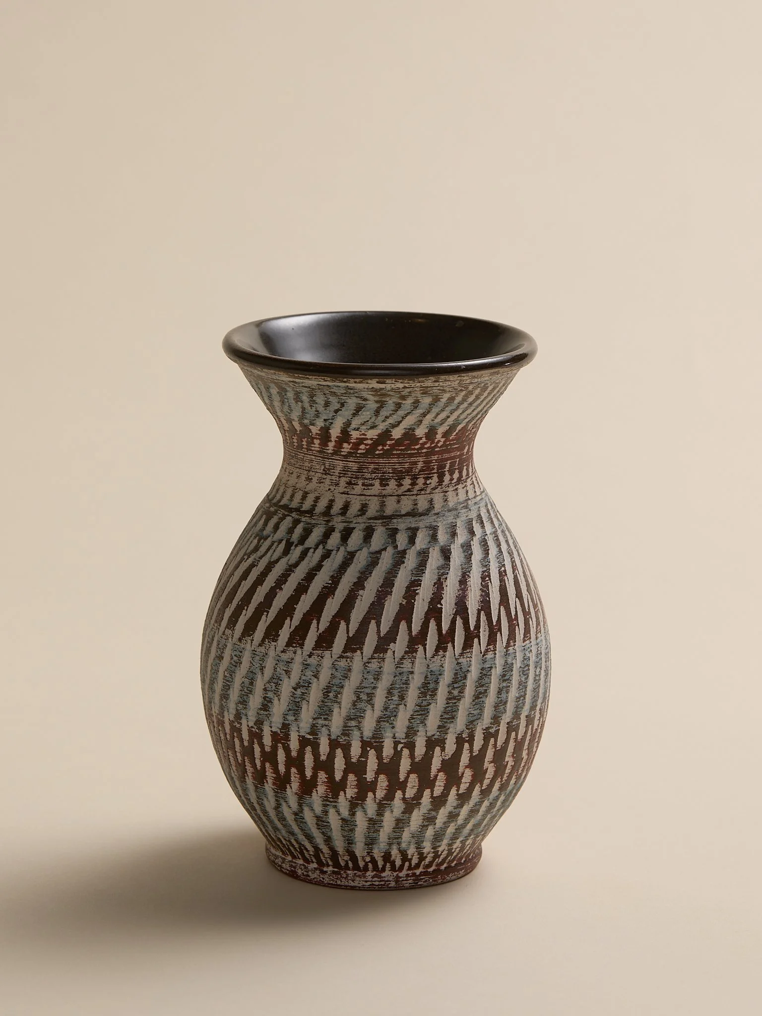 The Brown and Blue Patterned Studio Pottery Vintage Vase