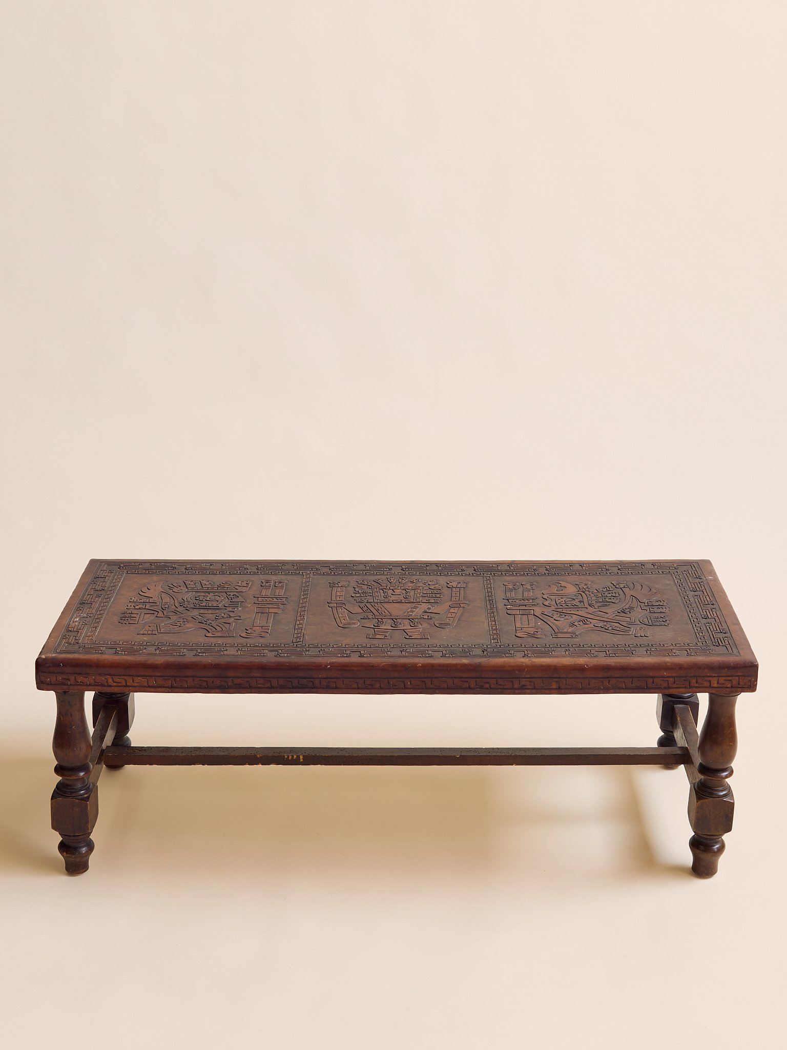 The Vintage Peruvian Leather Carved Coffee Table