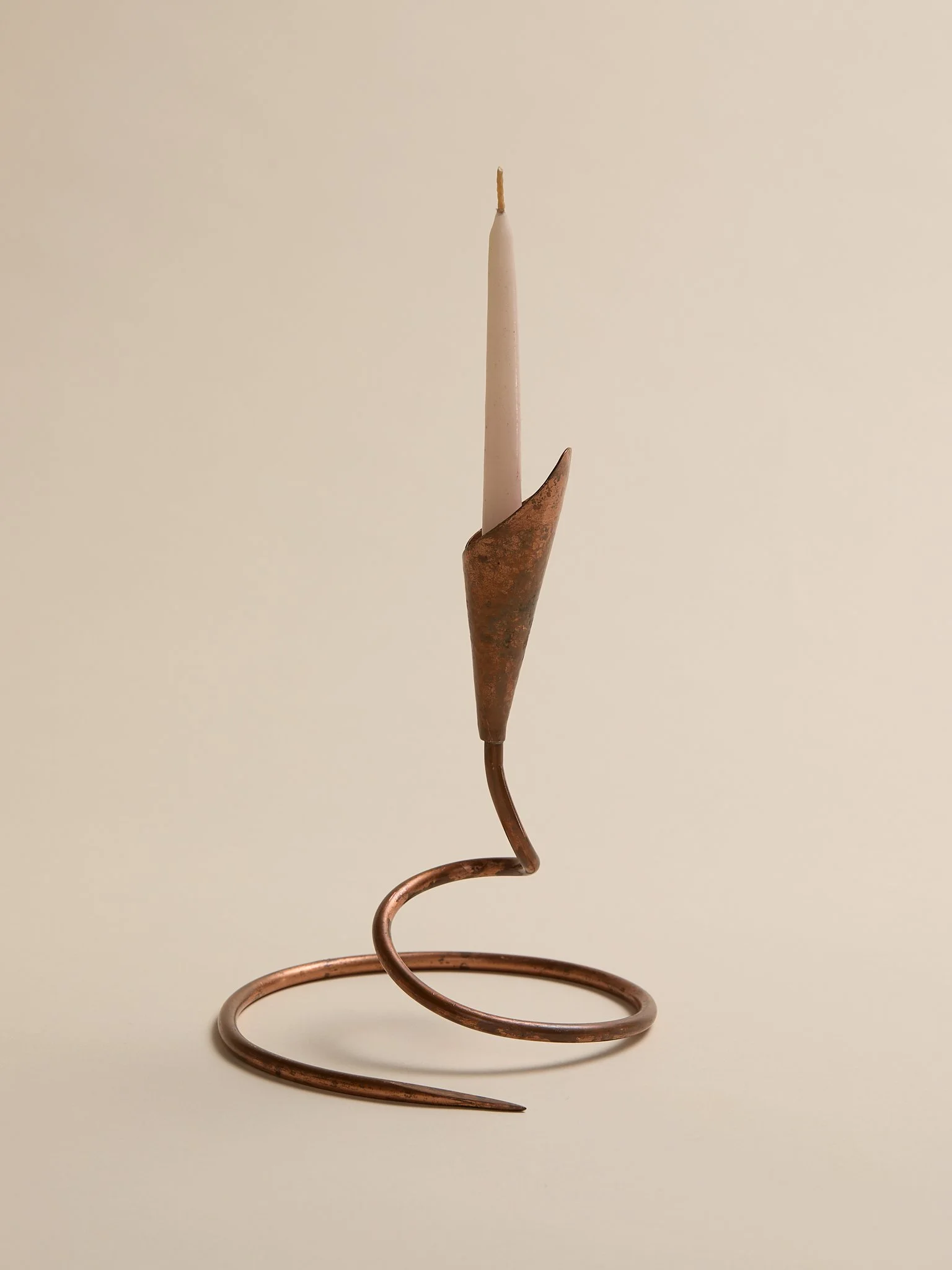 The Vintage Sculptural Copper Taper Candle Holder