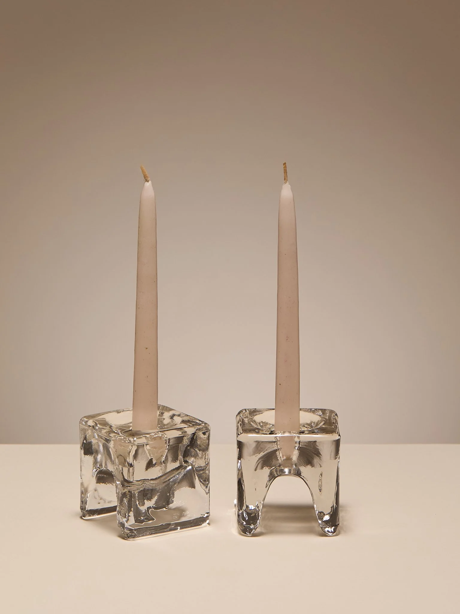 The Vintage Pair of Clear Crystal Glass Block Candlesticks