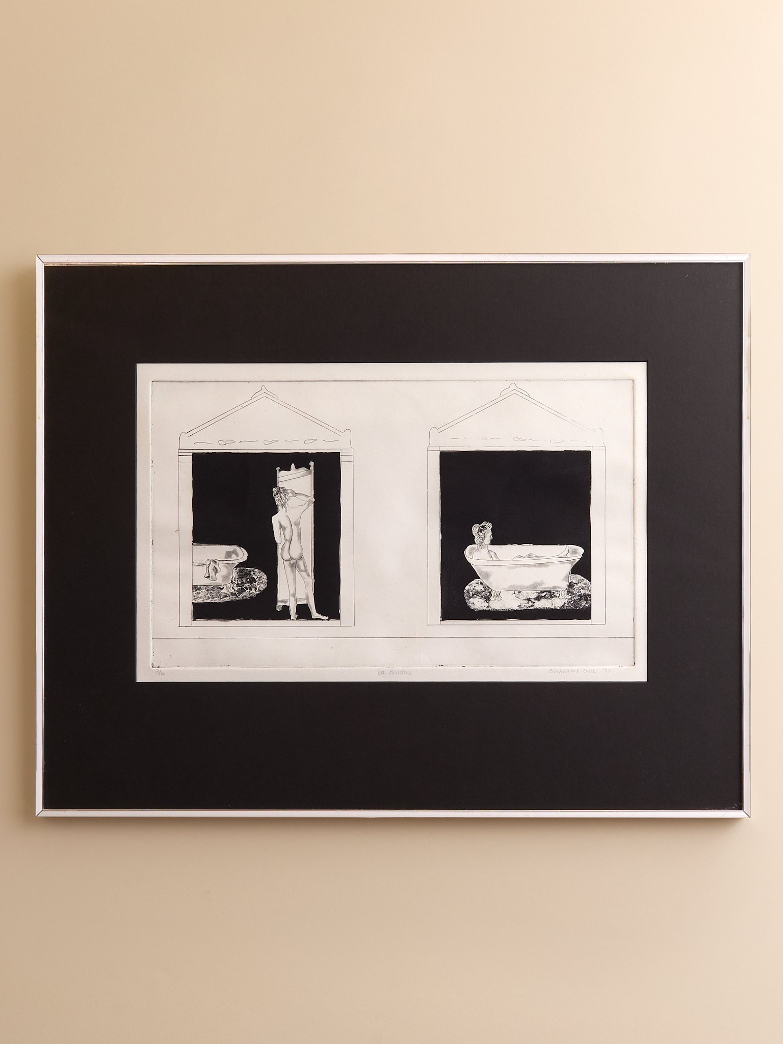 The Vintage "La Boudoir" Ink on Paper Artwork by Catherine Love