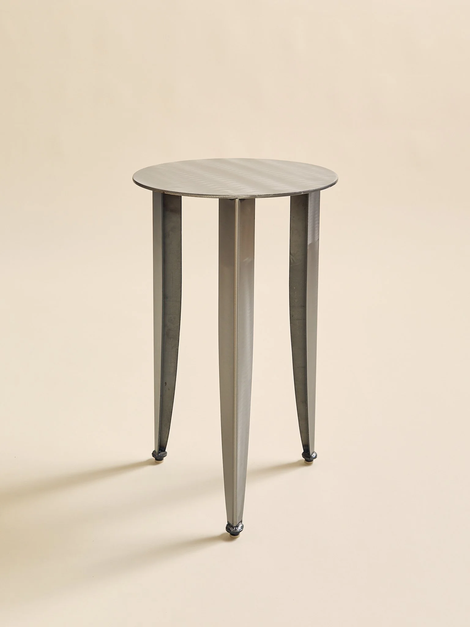Pair of Industrial Modern Brushed Steel Circular Side Tables