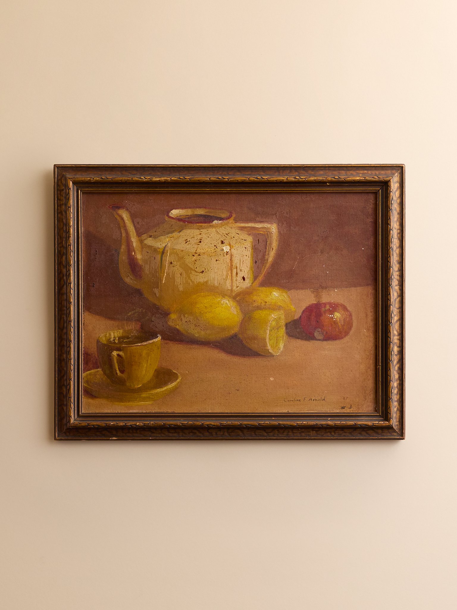 The Vintage 1937 Original Oil Painting Cup of Tea Still Life
