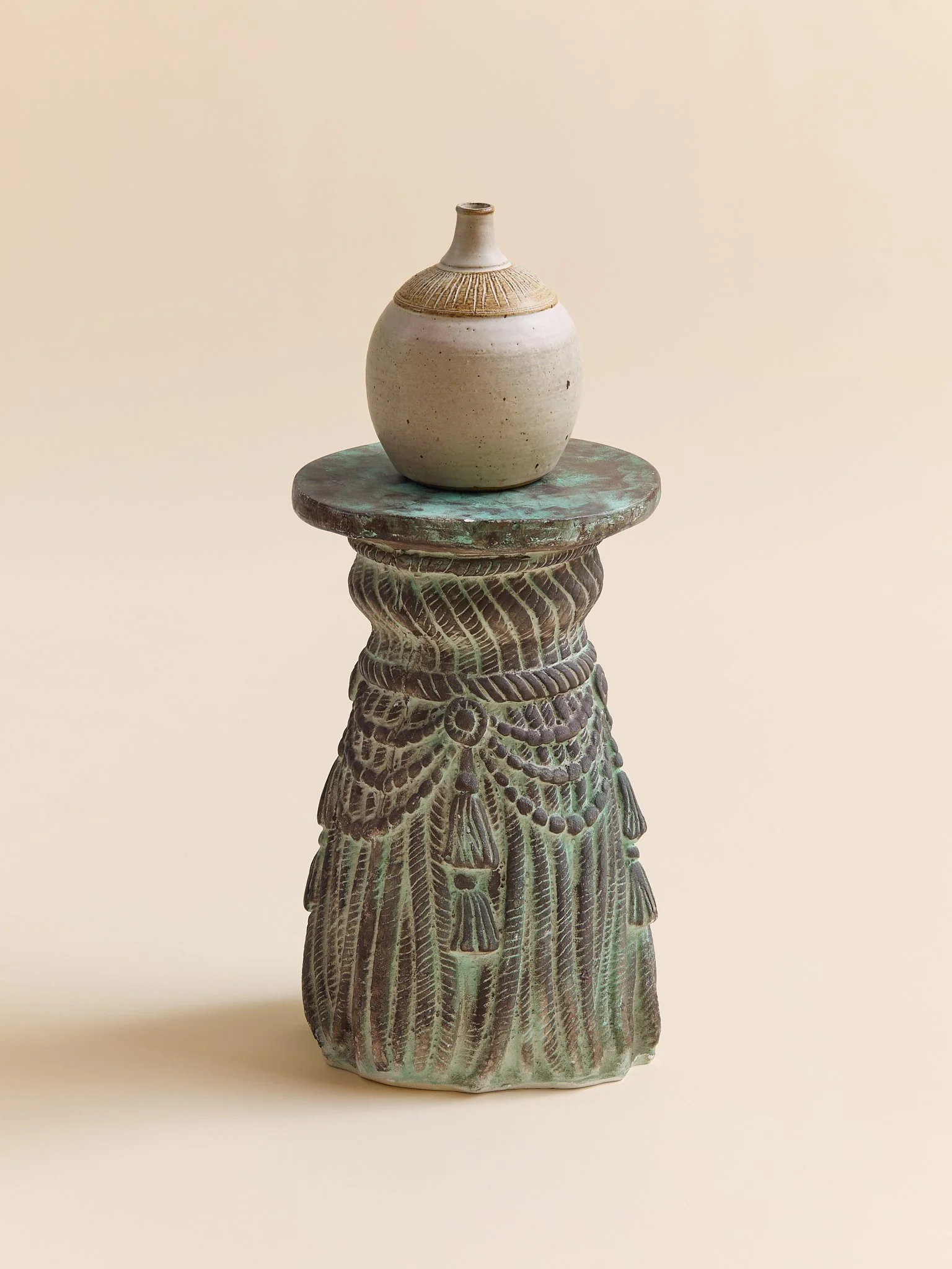 The Vintage Slip Cast Faux Verdigris Finish Side Table