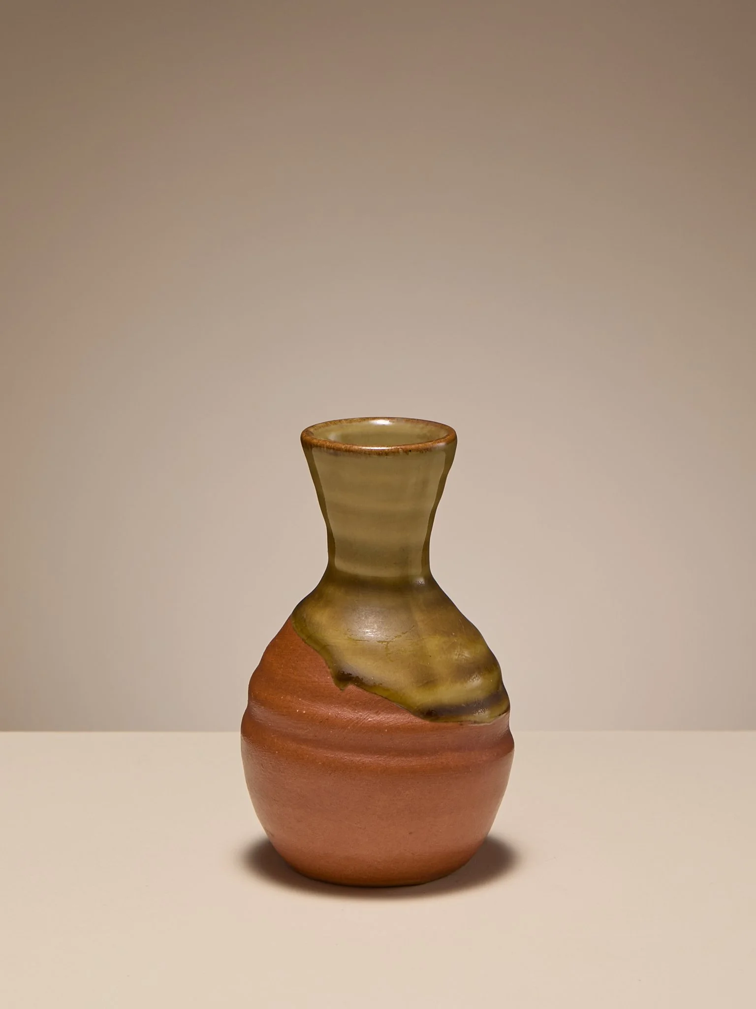 The Vintage Japanese Green Glaze and Terracotta Mini Vase