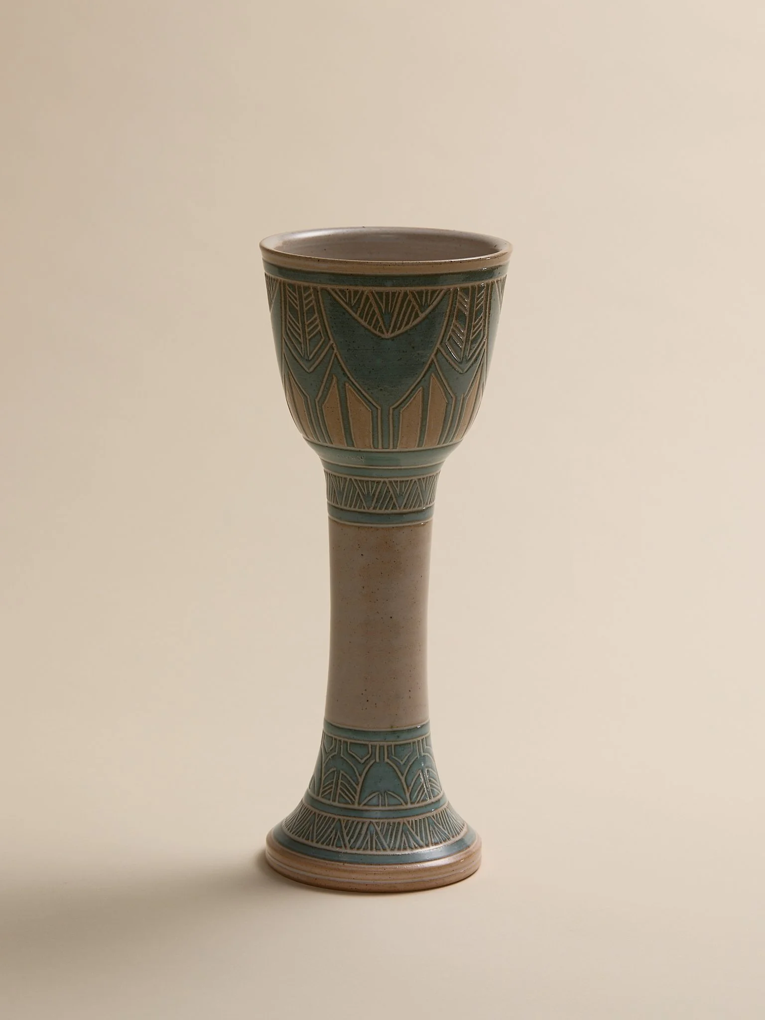 The Vintage Carved Art Deco Ceramic Chalice Vase