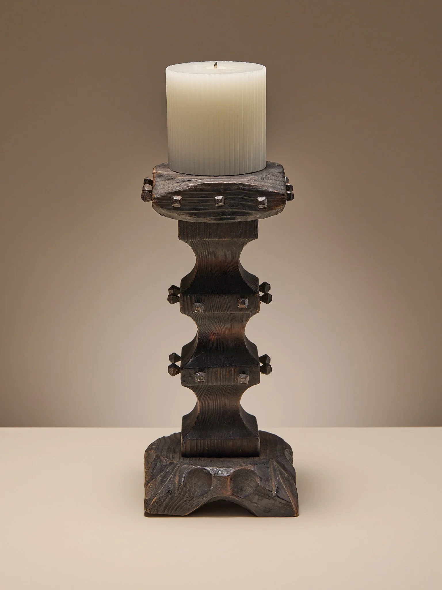 The Vintage Spanish Wood & Metal Rivet Candlestick