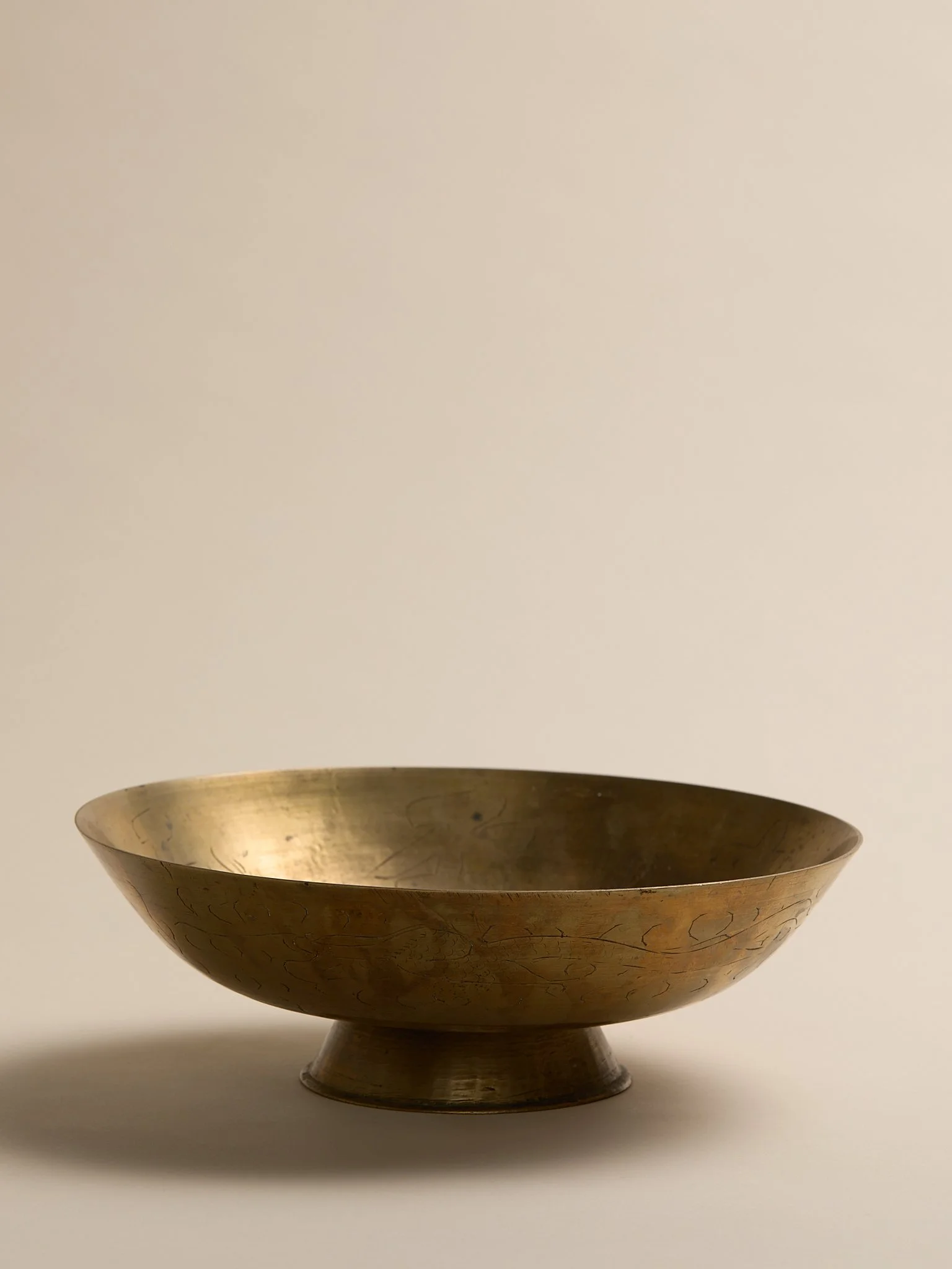 The Vintage Engraved Brass Pedestal Bowl