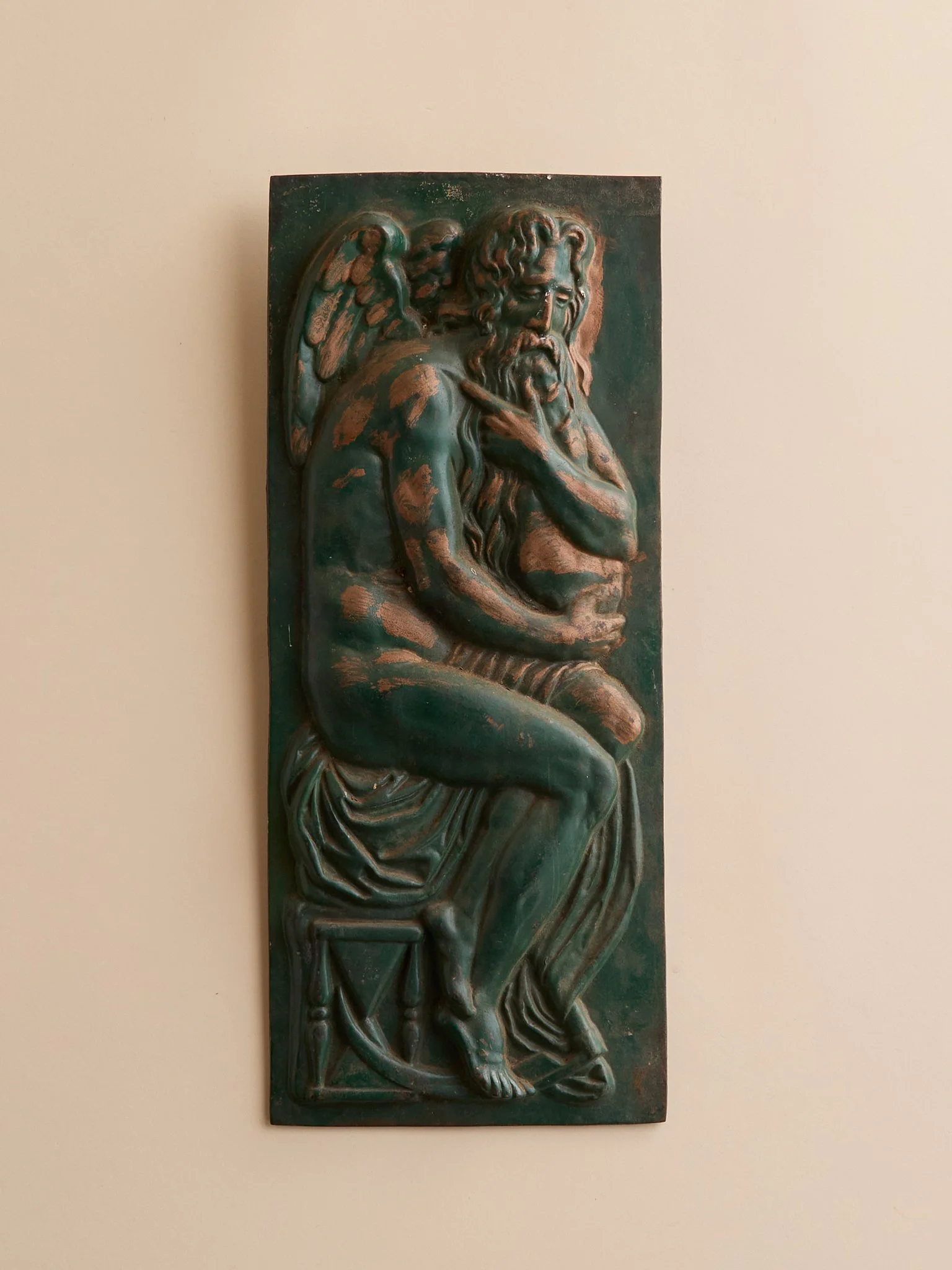 The Vintage Painted Cast Metal Plaque of an Angel