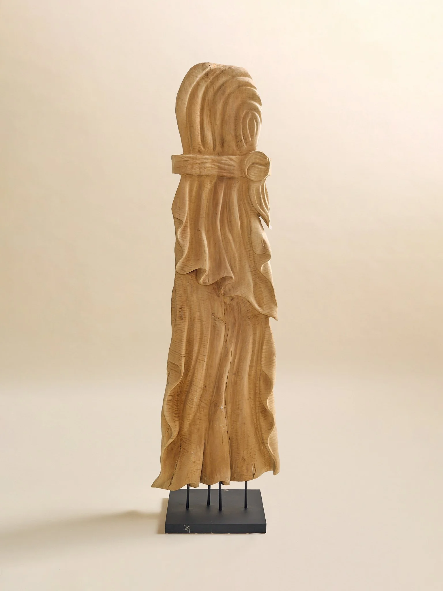 The Vintage Monumental Carved Curly Maple Drapery Sculpture