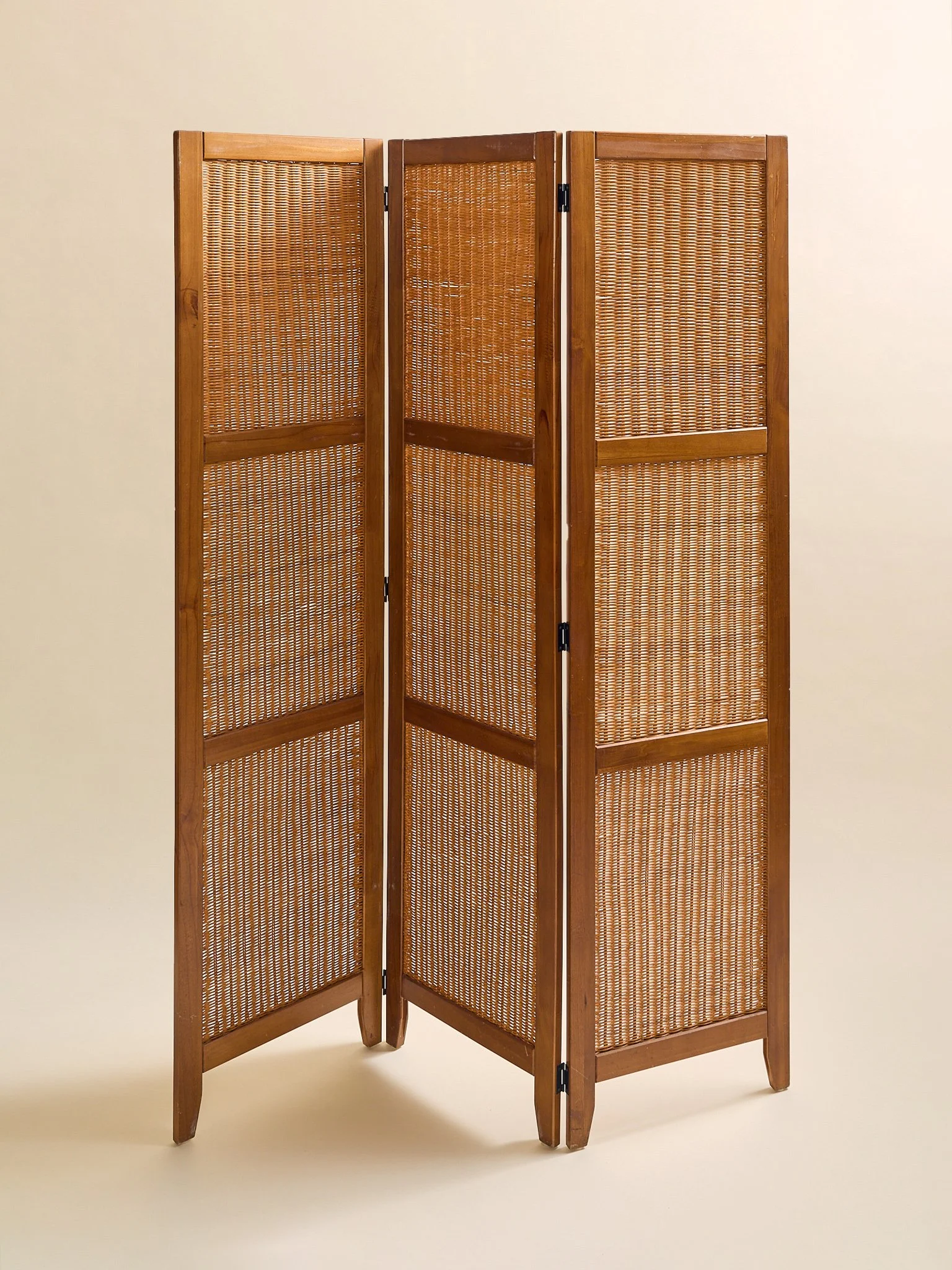 The Vintage MCM Wood & Rattan Panel Screen