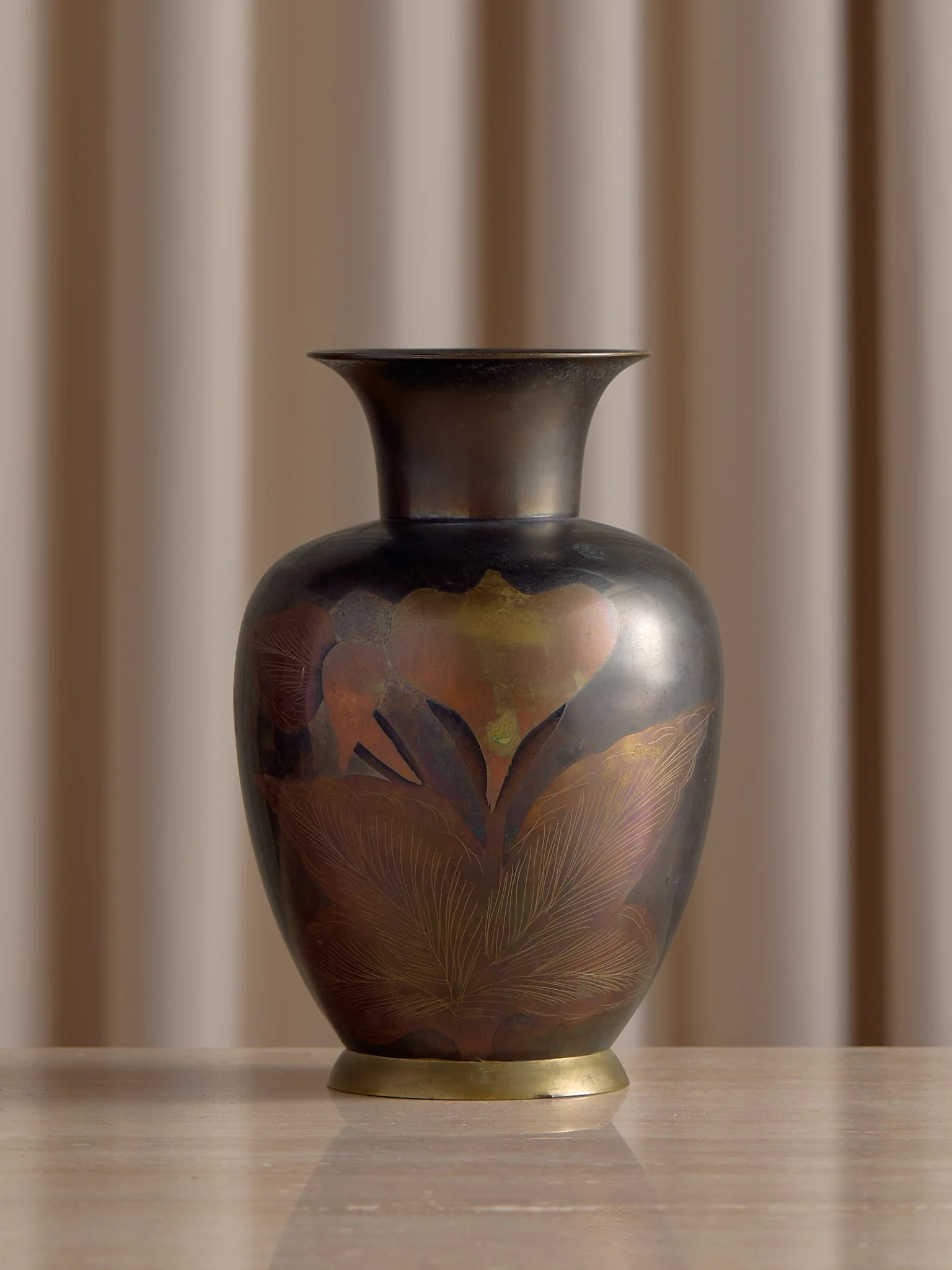 The Vintage Brass Etched Pictoral Vase