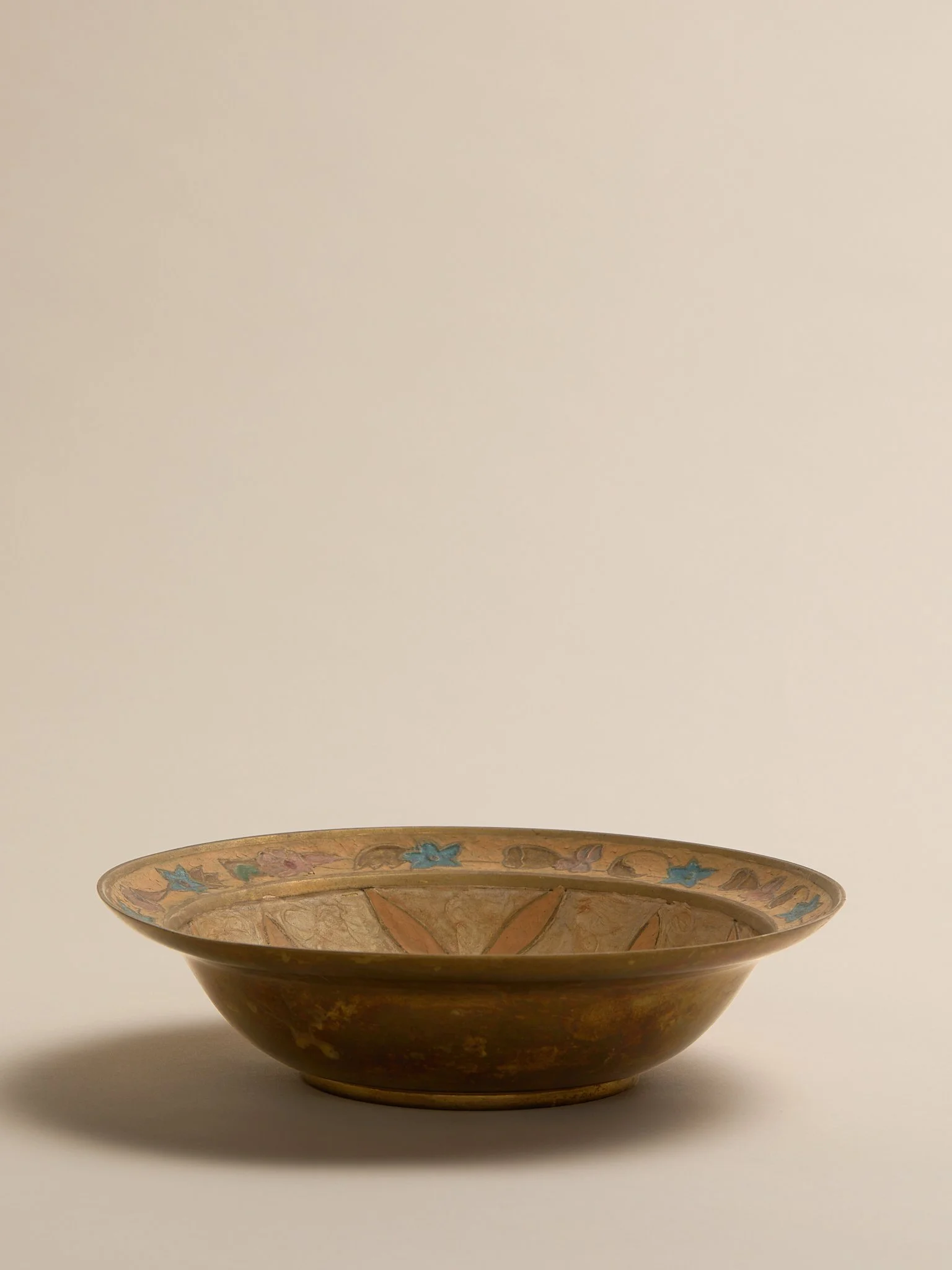The Vintage Painted Brass Floral Bowl