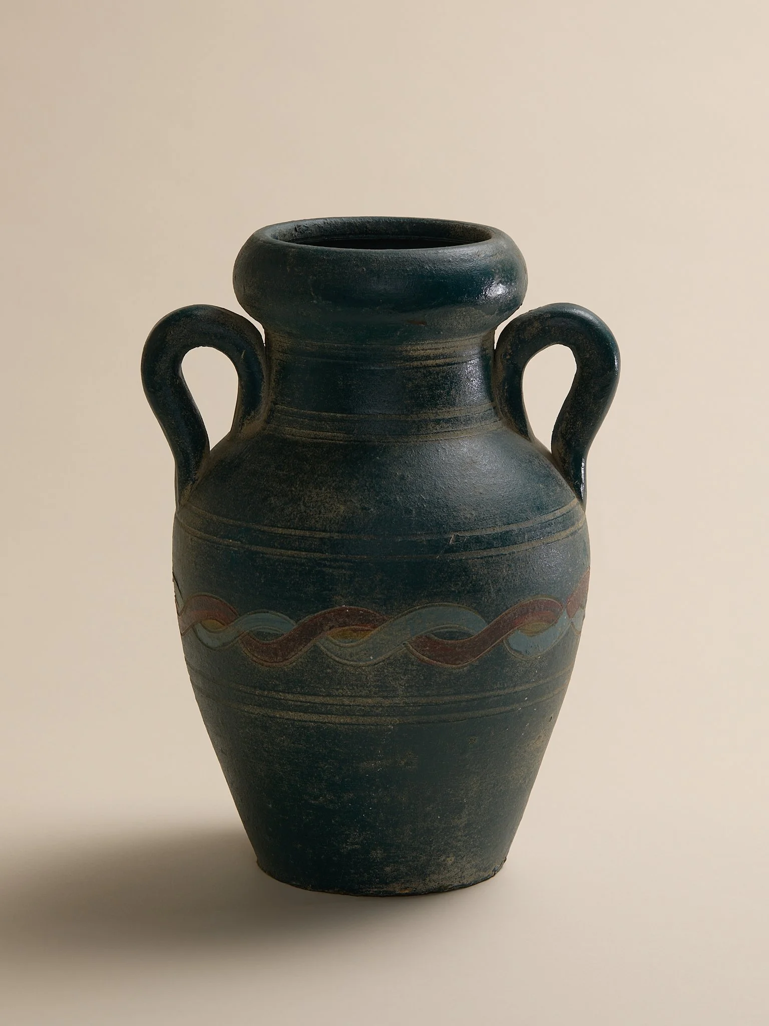 The Vintage Dark Green Moody Handled Ceramic Vase