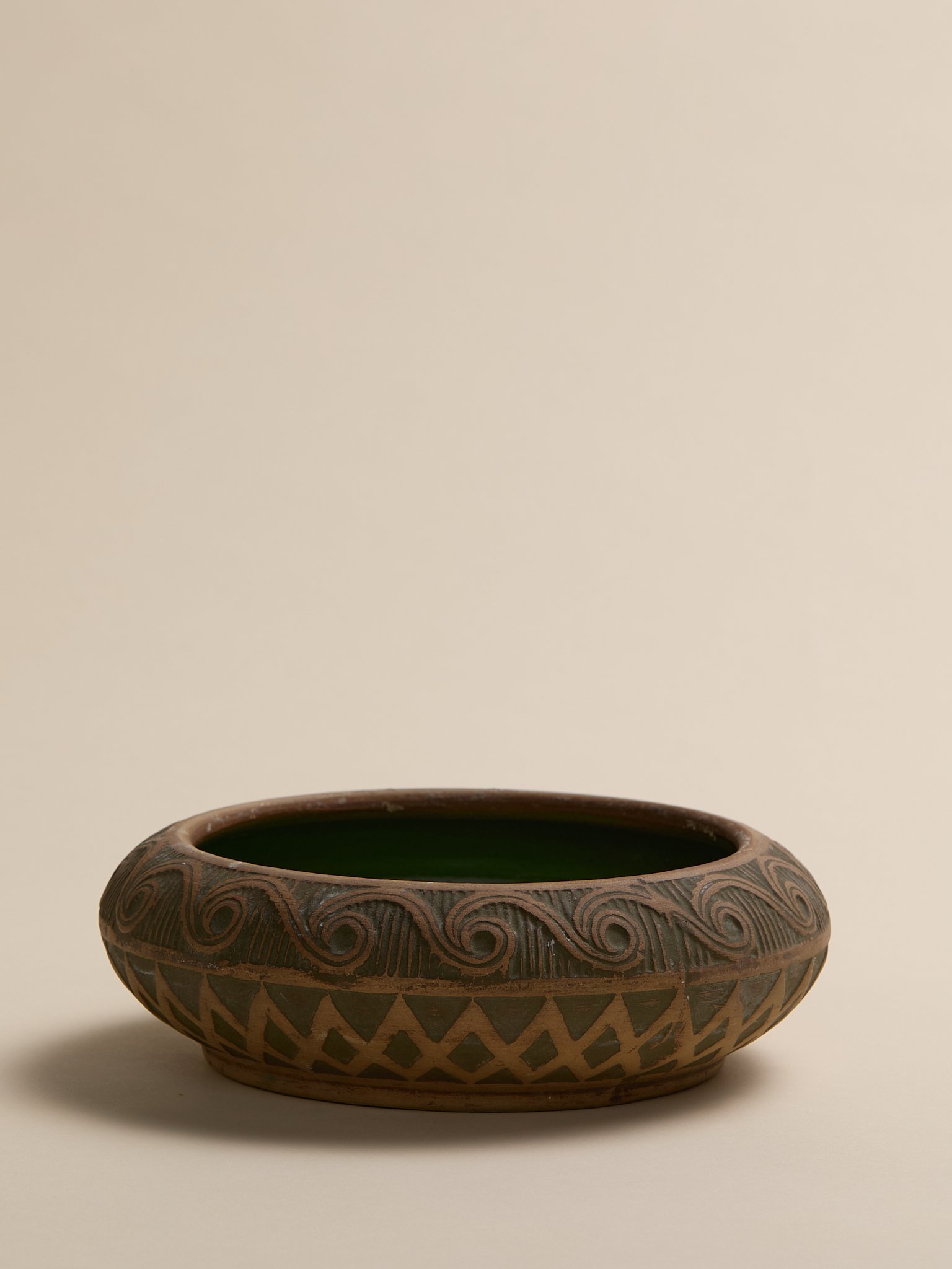 The Carved Ceramic Green Pattern Vintage Bowl