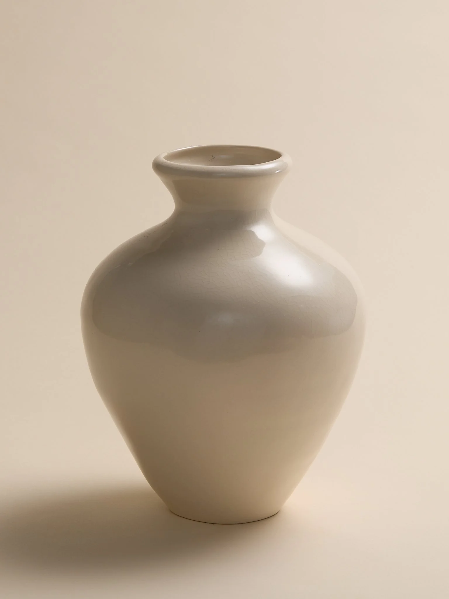The White Glazed Vintage Ceramic Vase with Subtle Crackle Texture