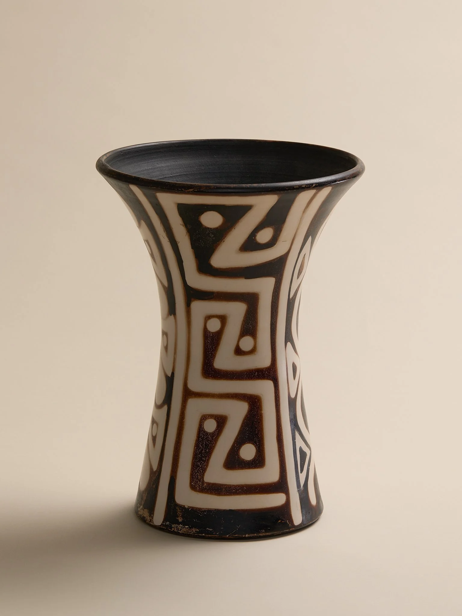The Graphic Brown and Cream Ceramic Vintage Preuvian Vase