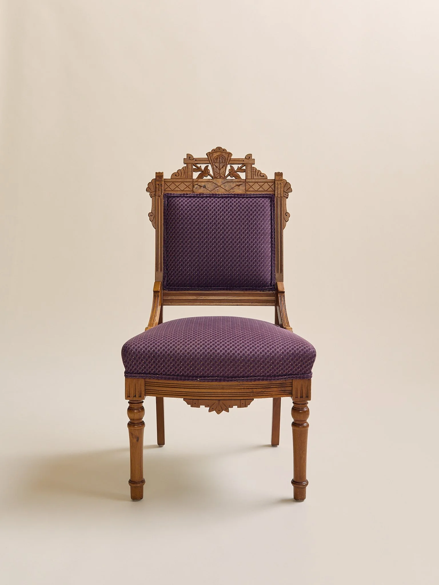 The Vintage Eastlake Style Carved Side Chair in Plum Upholstery