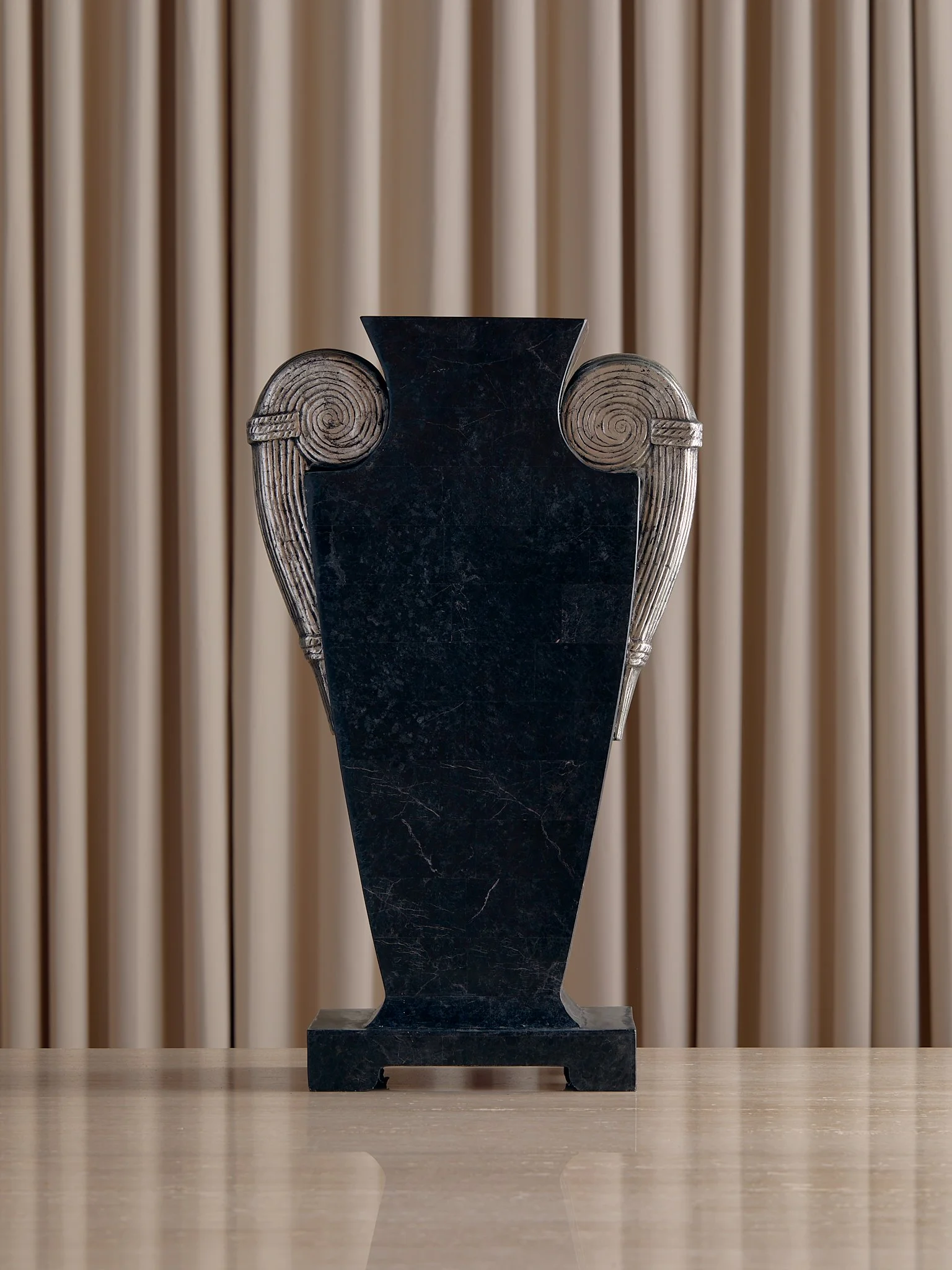 The Vintage Post Modern Black and Silver Sculptural Vase