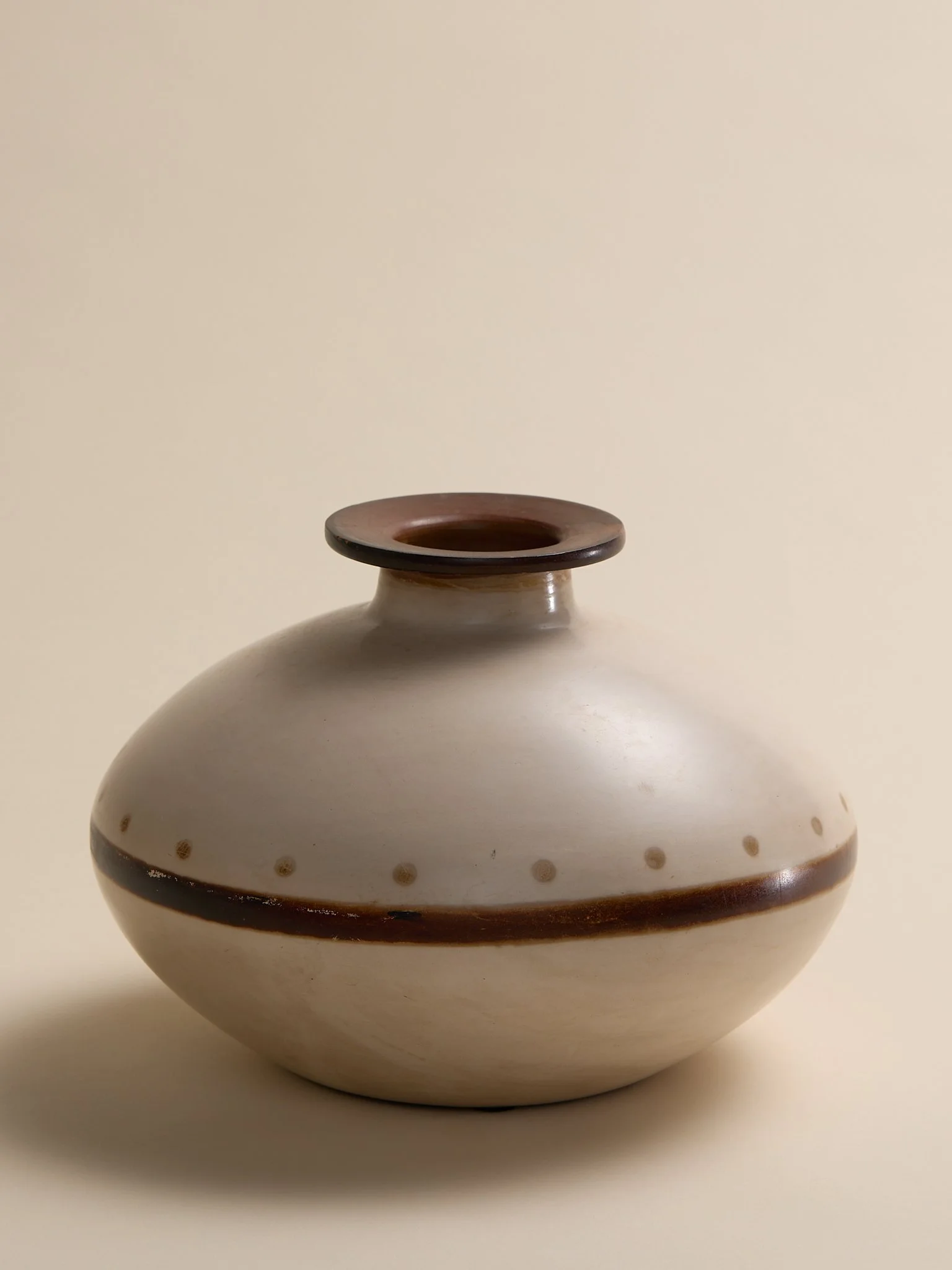 The Cream and Brown Dot Peruvian Vintage Vase