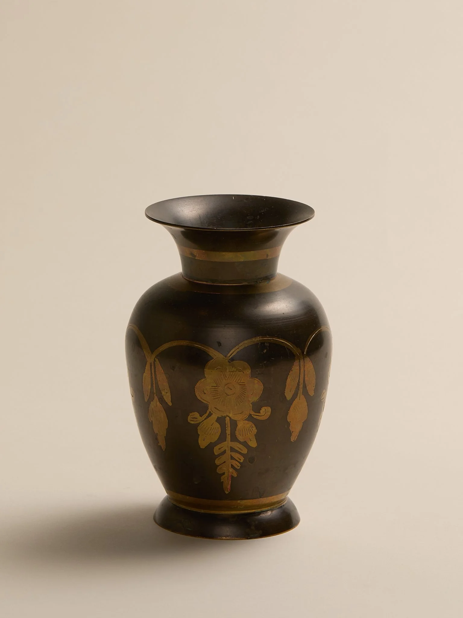 The Black and Brass Floral Metal Vintage Vase