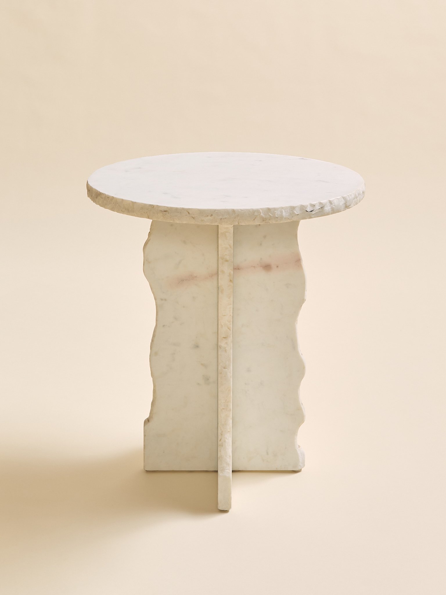 Brutalist Style White Marble Pedestal Side Table