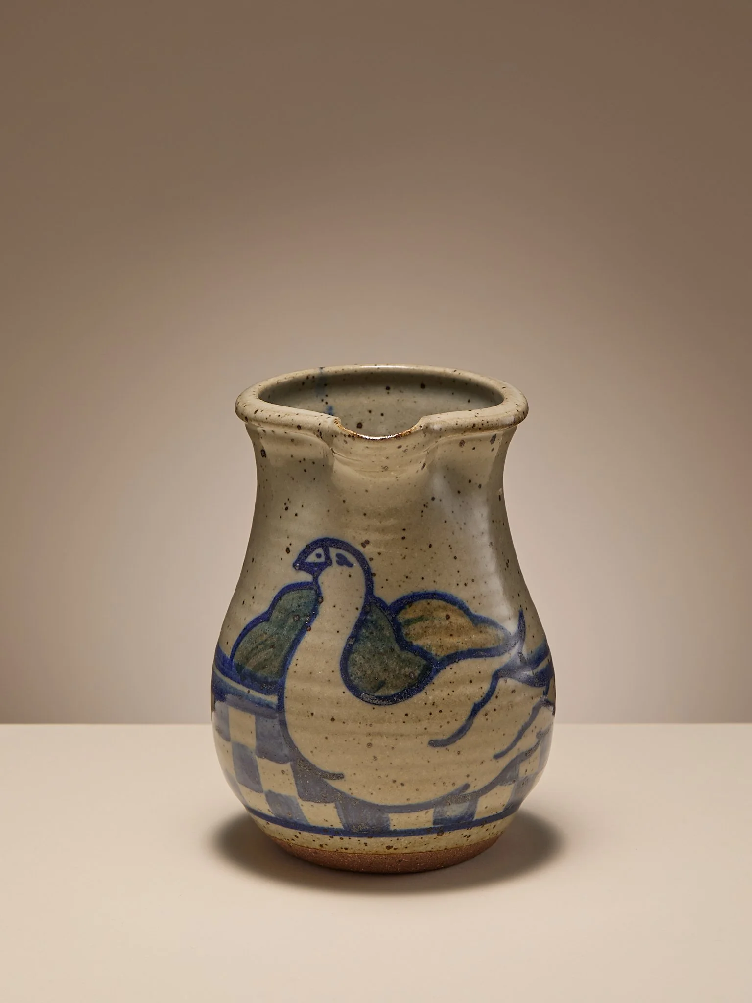 The Vintage Hand-Thrown Pottery Pitcher with Goose Motif
