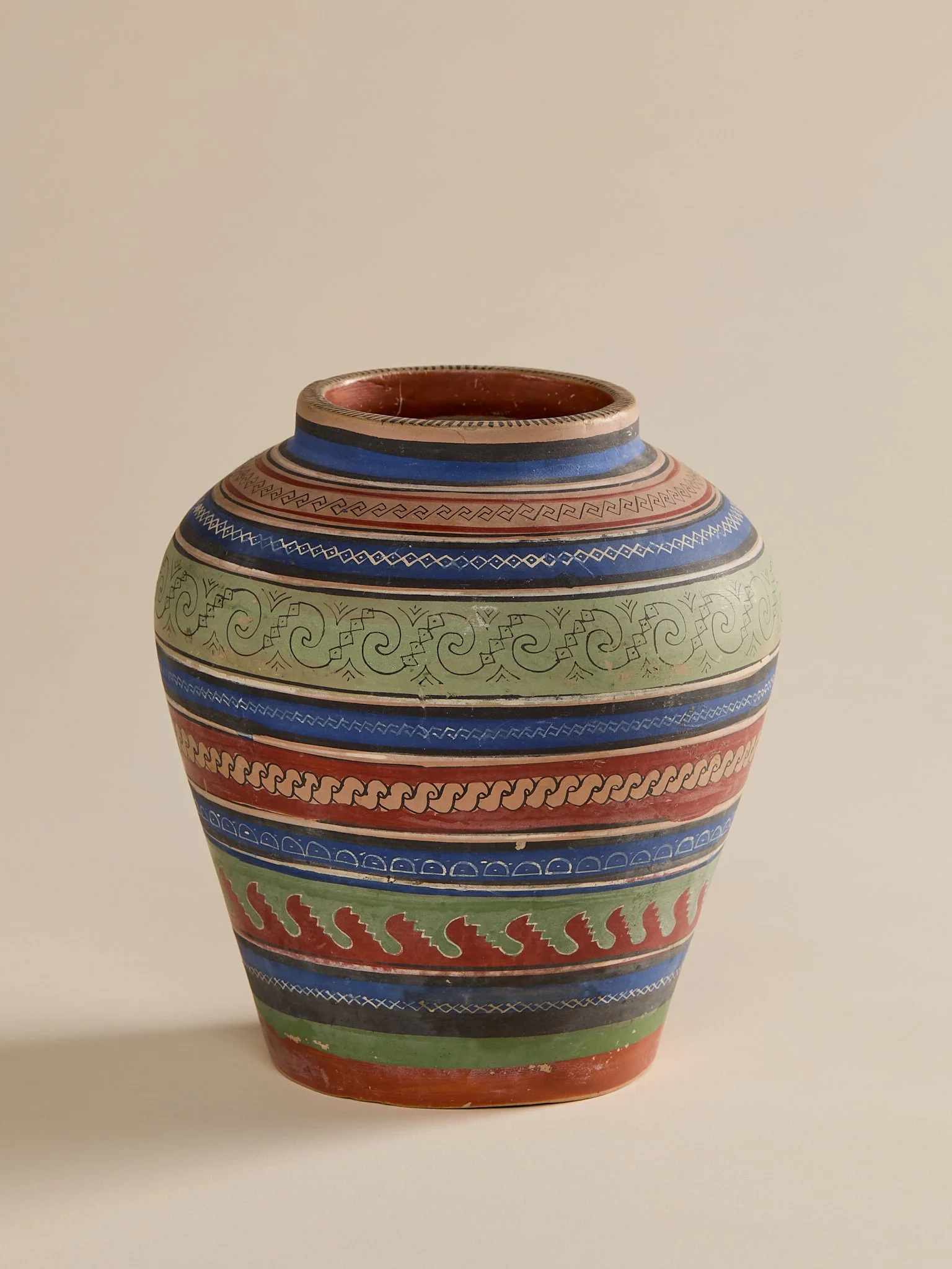 The Vintage Southwestern Hand-Painted Vase in Blue, Green, & Rust