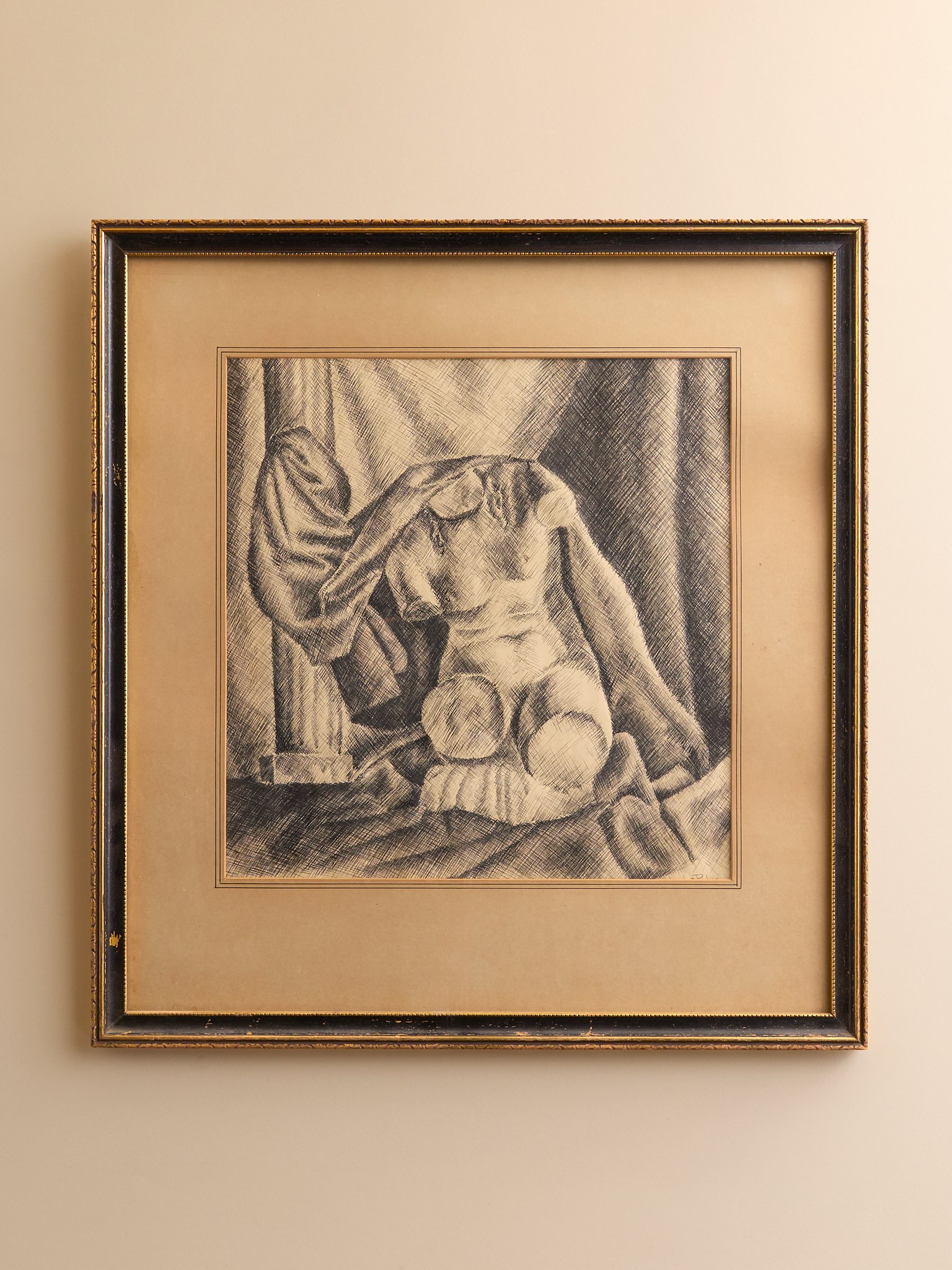 The Vintage Charcoal Nude Still Life Neo-Classical Drawing