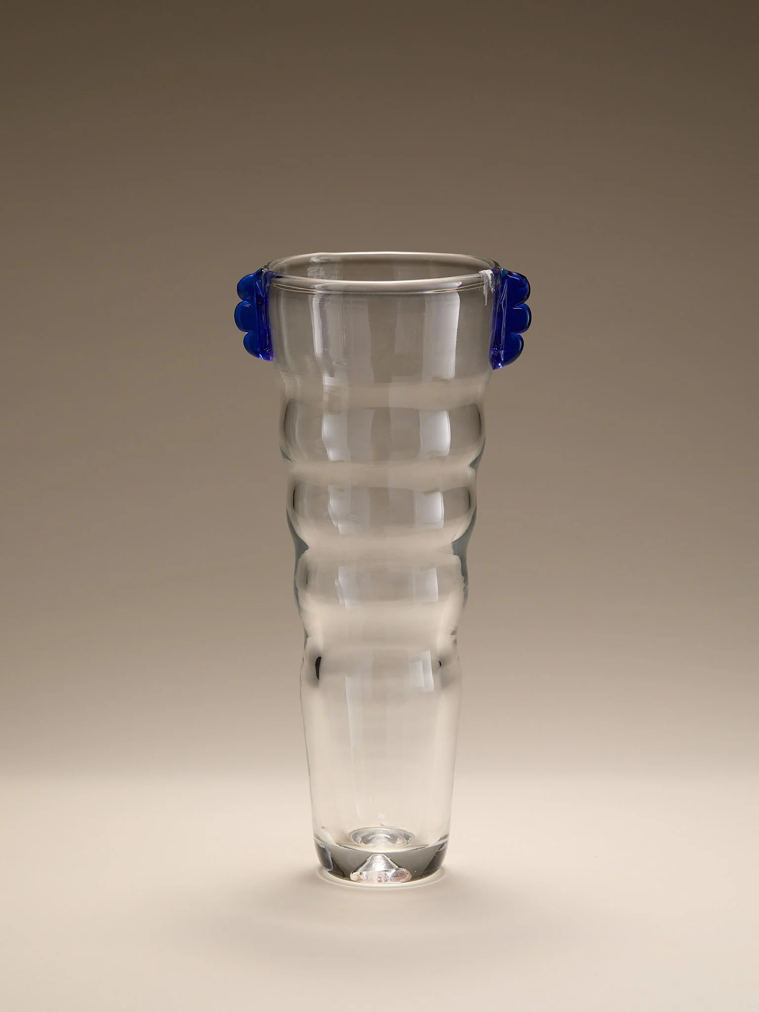 The Vintage Glass Tall Vase with Blue Handles