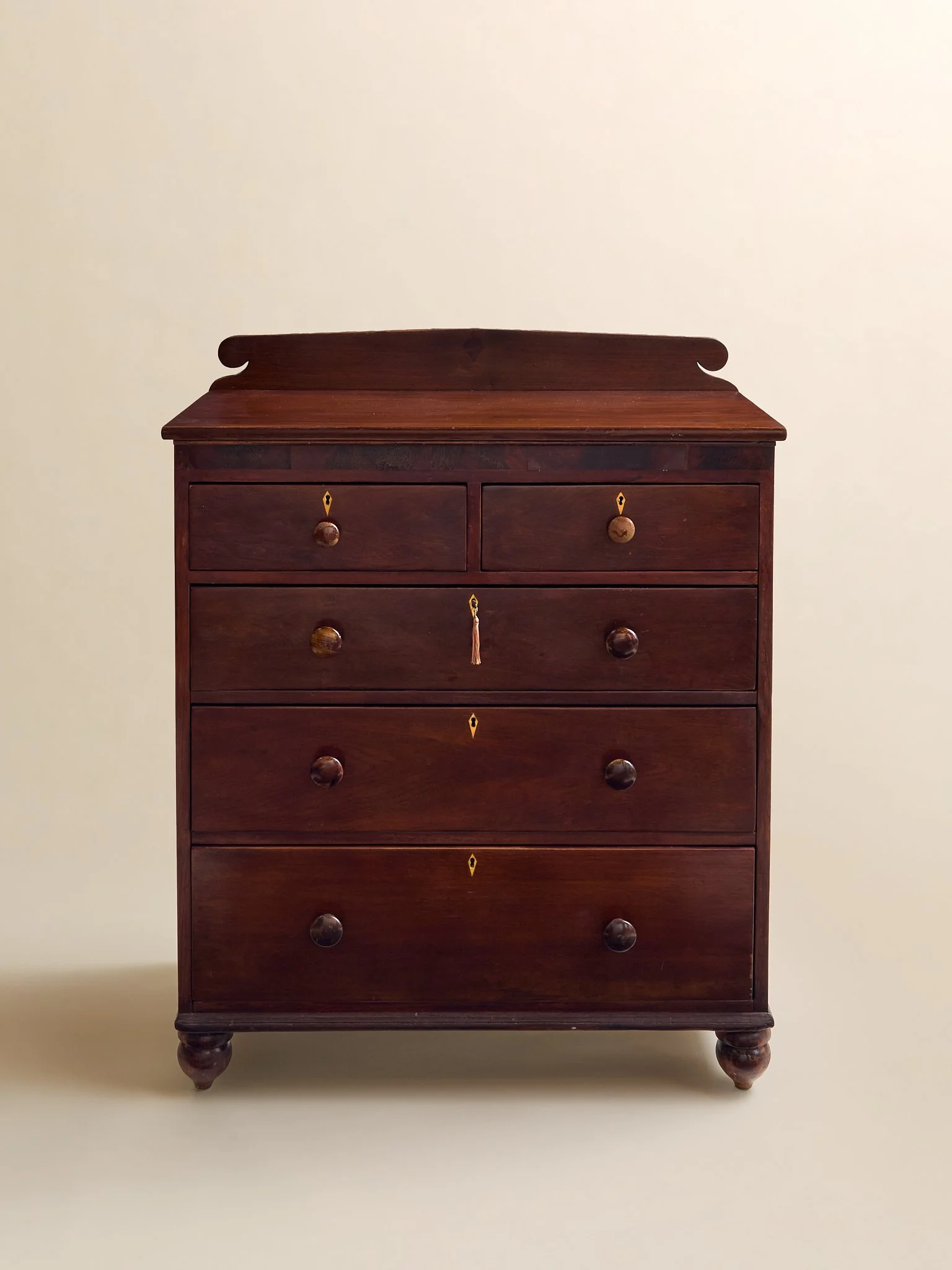 The Vintage Early American Mahogany Chest with Inlay Detailing