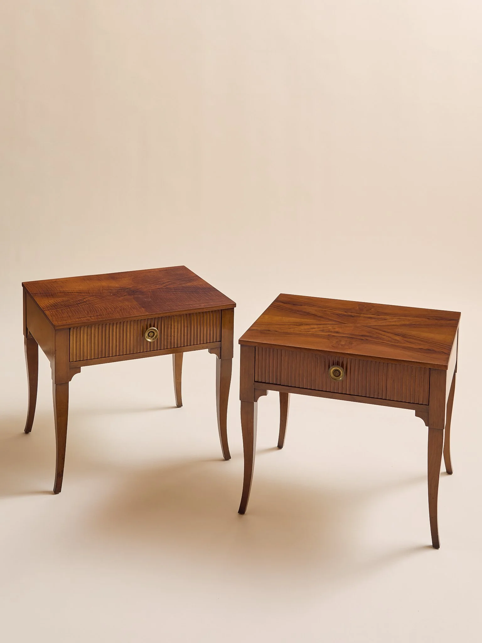 The Vintage Baker Walnut Burl Book Matched Veneer Top Bedside Table Set