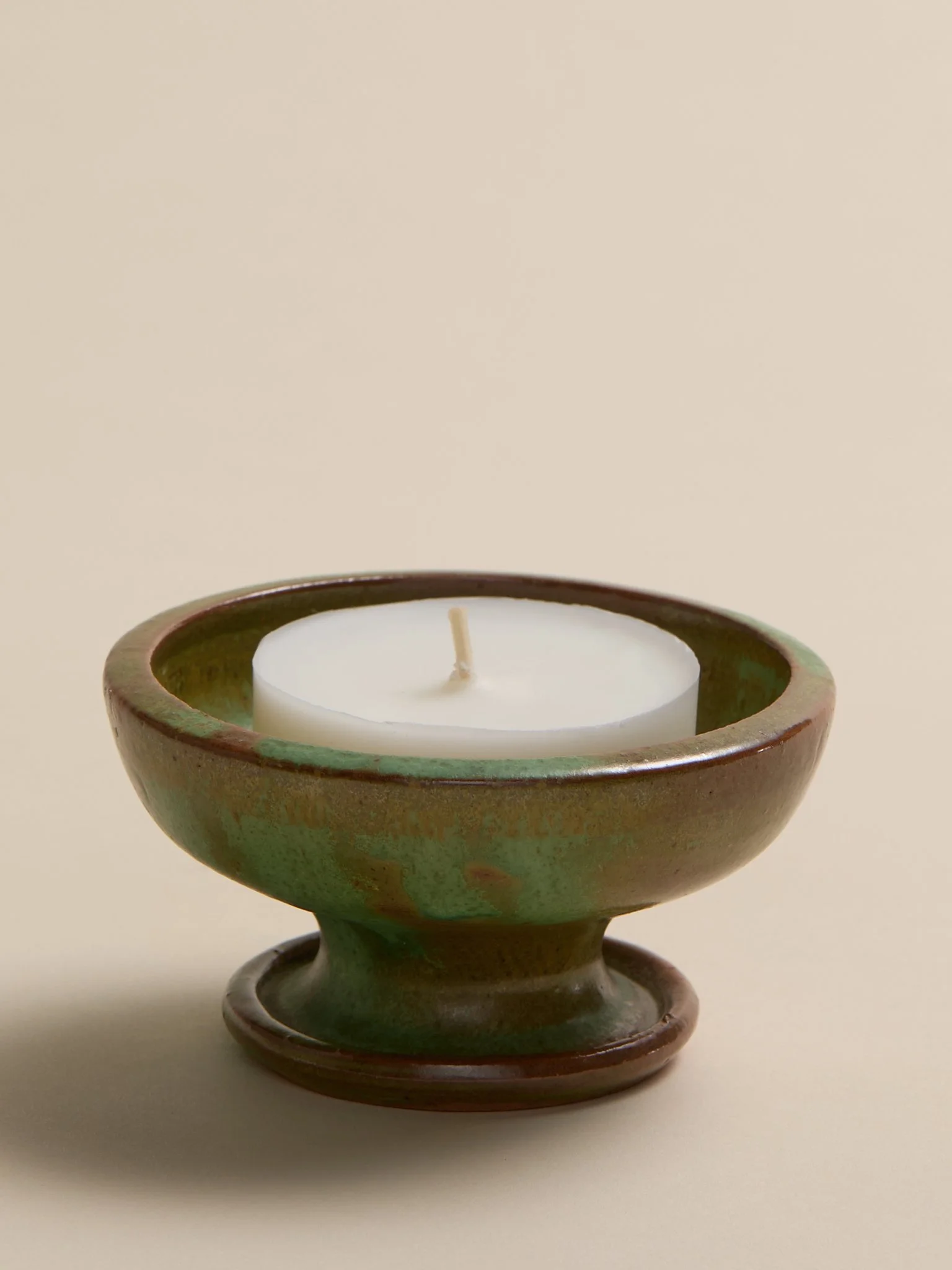The Vintage Green Glazed Ceramic Votive Candle Holder