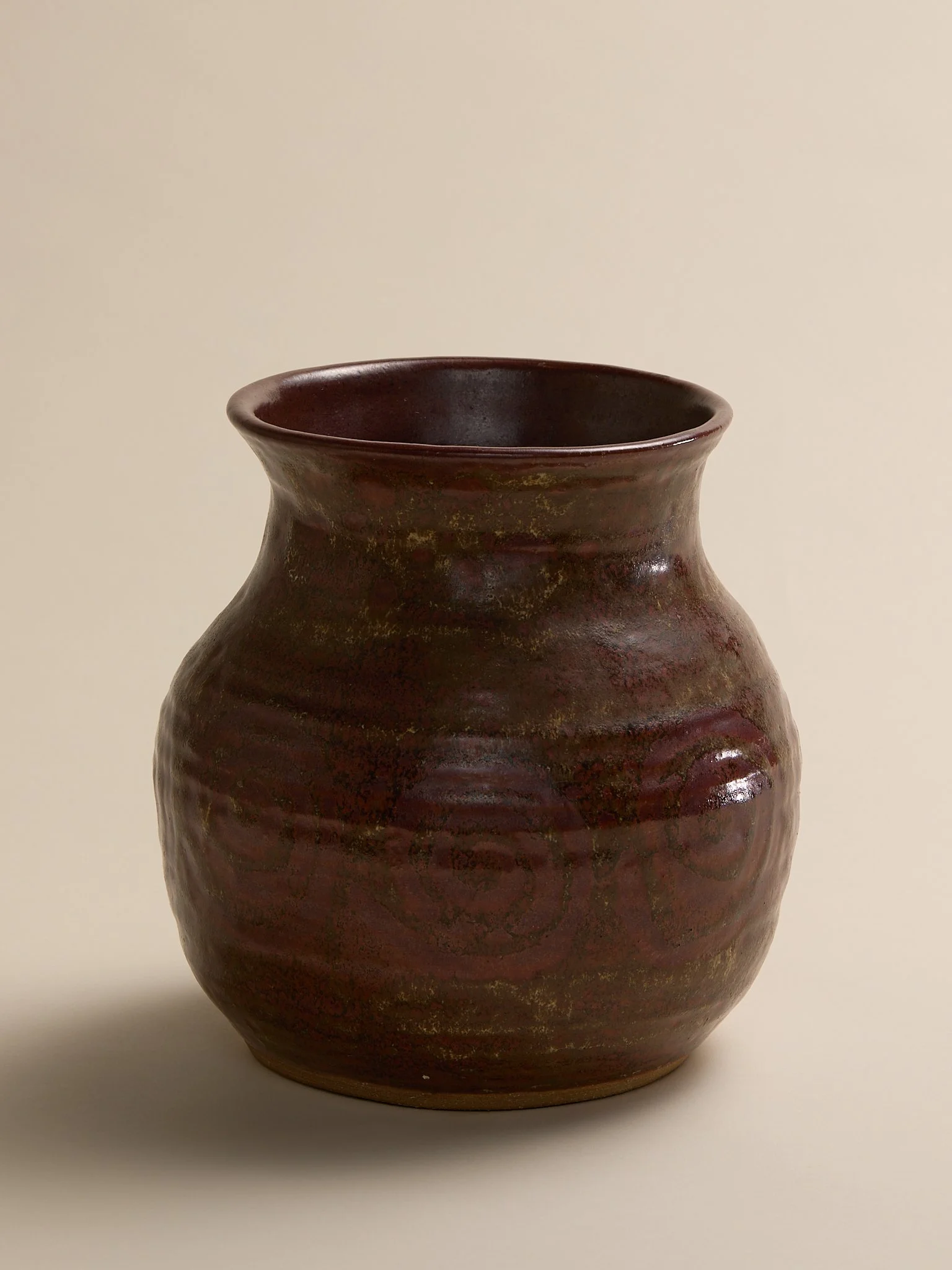 The Vintage Rust Glazed Studio Pottery Vase with Swirl Pattern