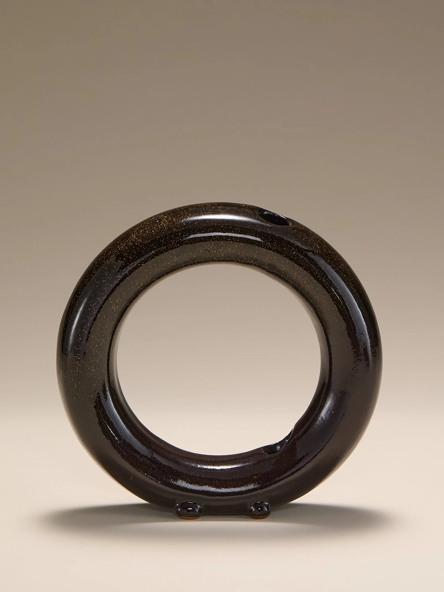 The Vintage Modern Sculptural Ring Vase in Espresso Glaze with Gold Fleck