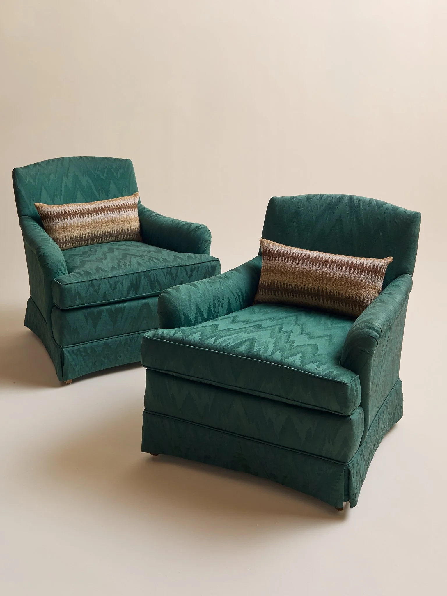 The Vintage Emerald Moire Flame Stitch Armchairs, 2 Available