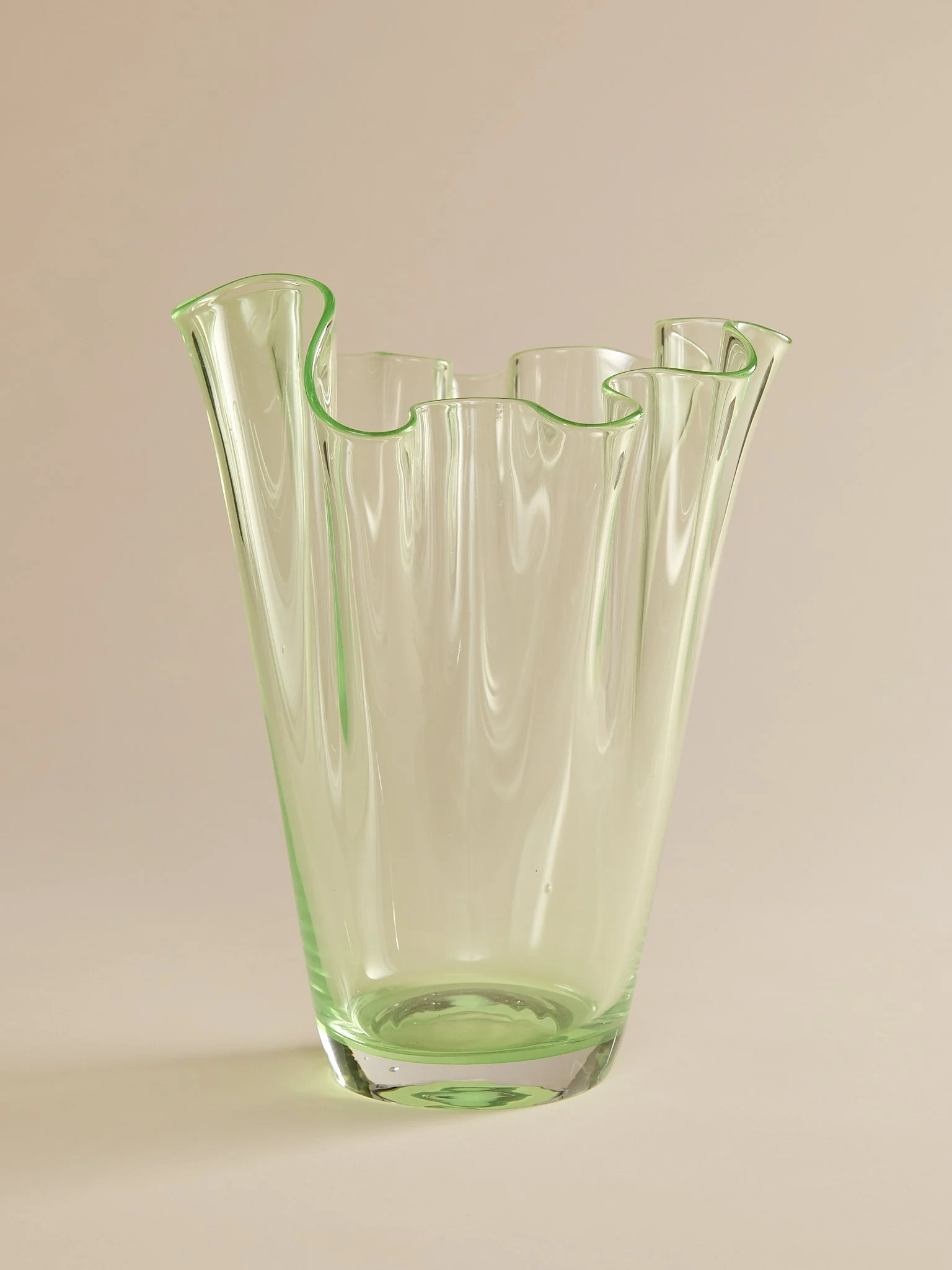 The Vintage Handmade Green Glass Handkerchief Vase