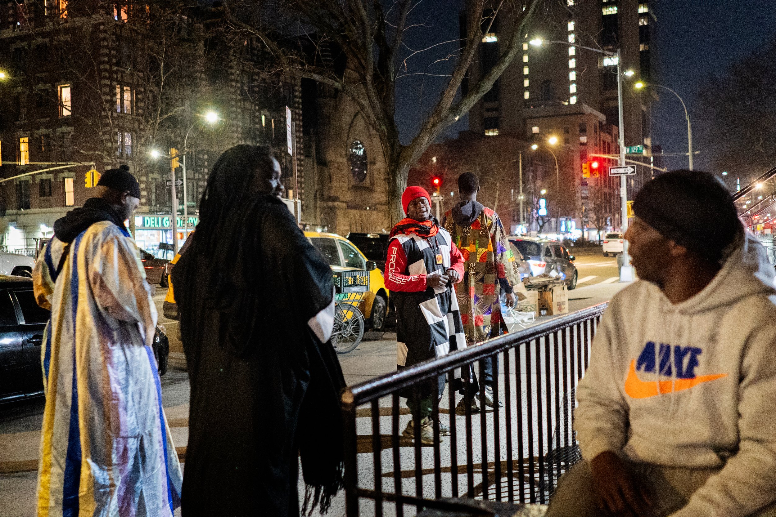 Harlem, Manhattan — Asse Bamba and Baye Fall followers  (members of a subgroup of the Mouride Sufi brotherhood) walk to a religious festival at the Presbyterian Church of Ghana in Harlem on Tuesday, March 10, 2026. 
