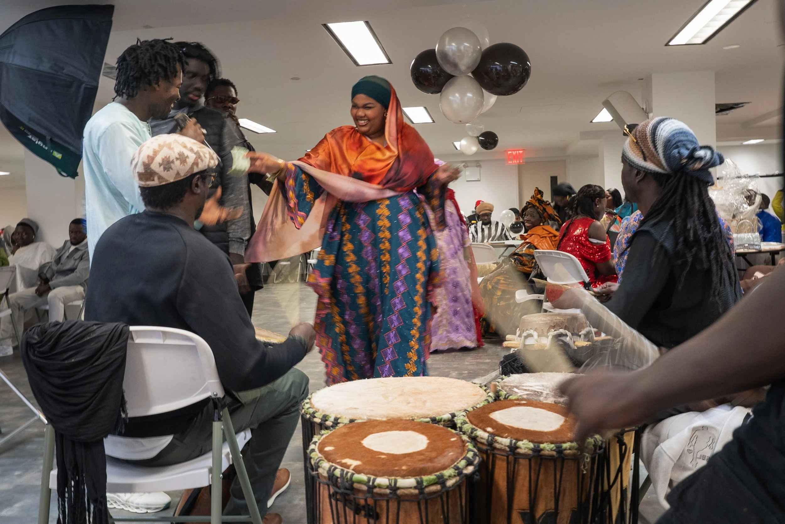 Bronx, New York — Khadim plays the drum during the wedding ceremony of Dia couple at 170 West 132nd Street in the Bronx on Sunday, October 19, 2025.