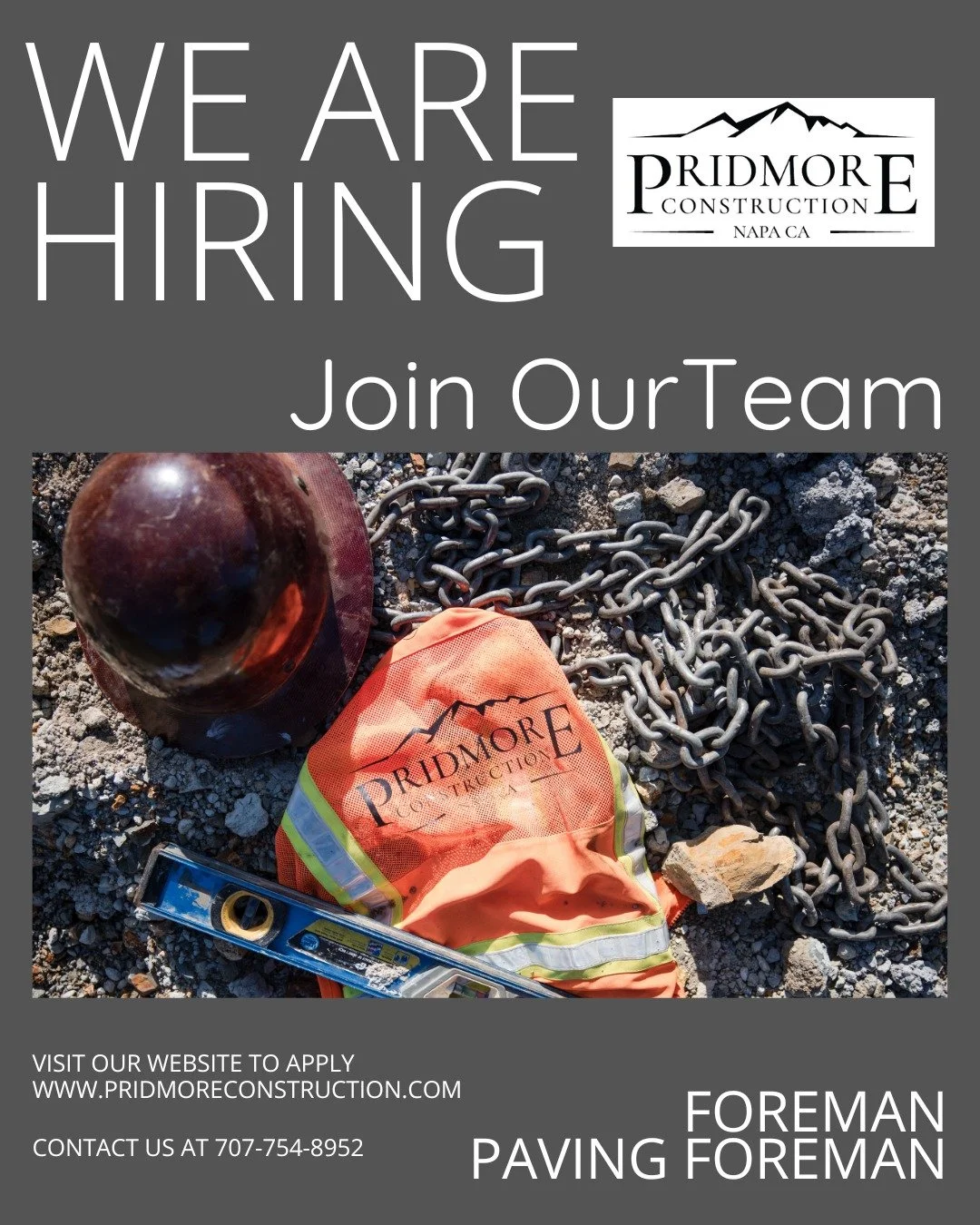 **Join Our Team! We're Hiring!** 

We are looking for experienced **Foreman** and **Paving Foreman** to join our growing company! If you have a passion for the construction industry and leadership skills, we want to hear from you!

**Qualifications:*